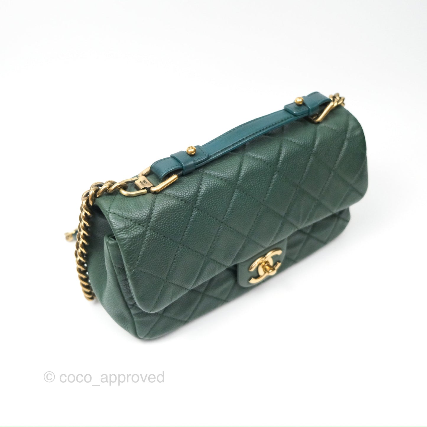 Chanel Globe Trotter Flap Bag Dark Green Caviar Aged Gold Hardware