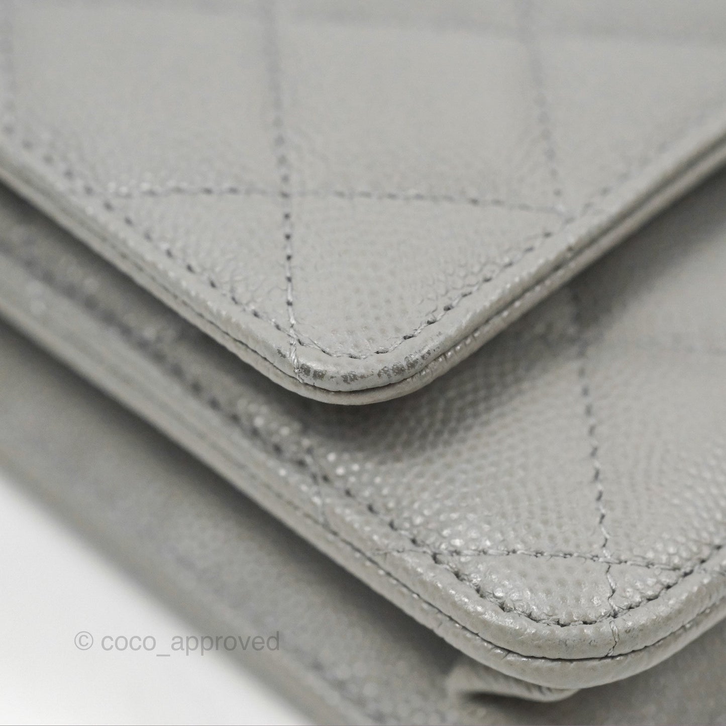 Chanel Quilted Classic Wallet On Chain WOC Grey Caviar Gold Hardware