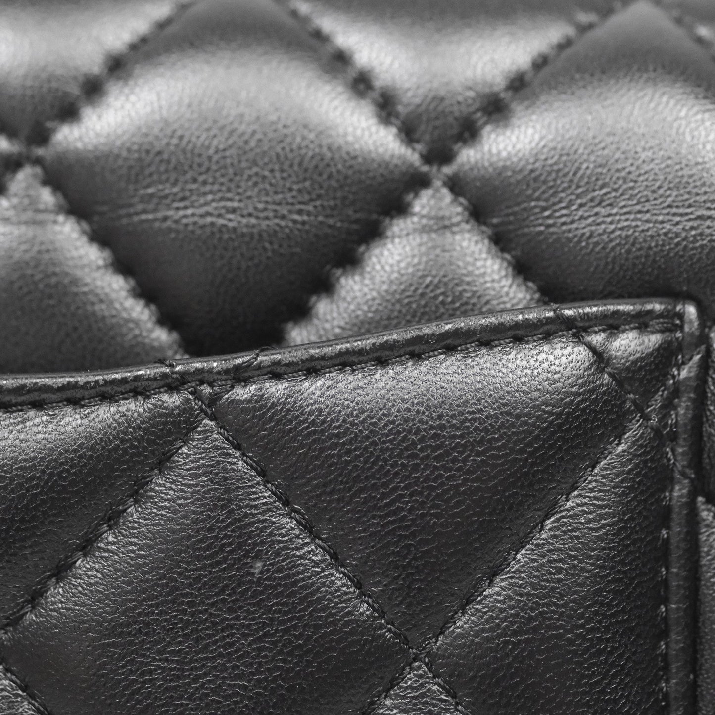 Chanel Logo Pearl Chain Flap Bag Black Lambskin Gold Hardware