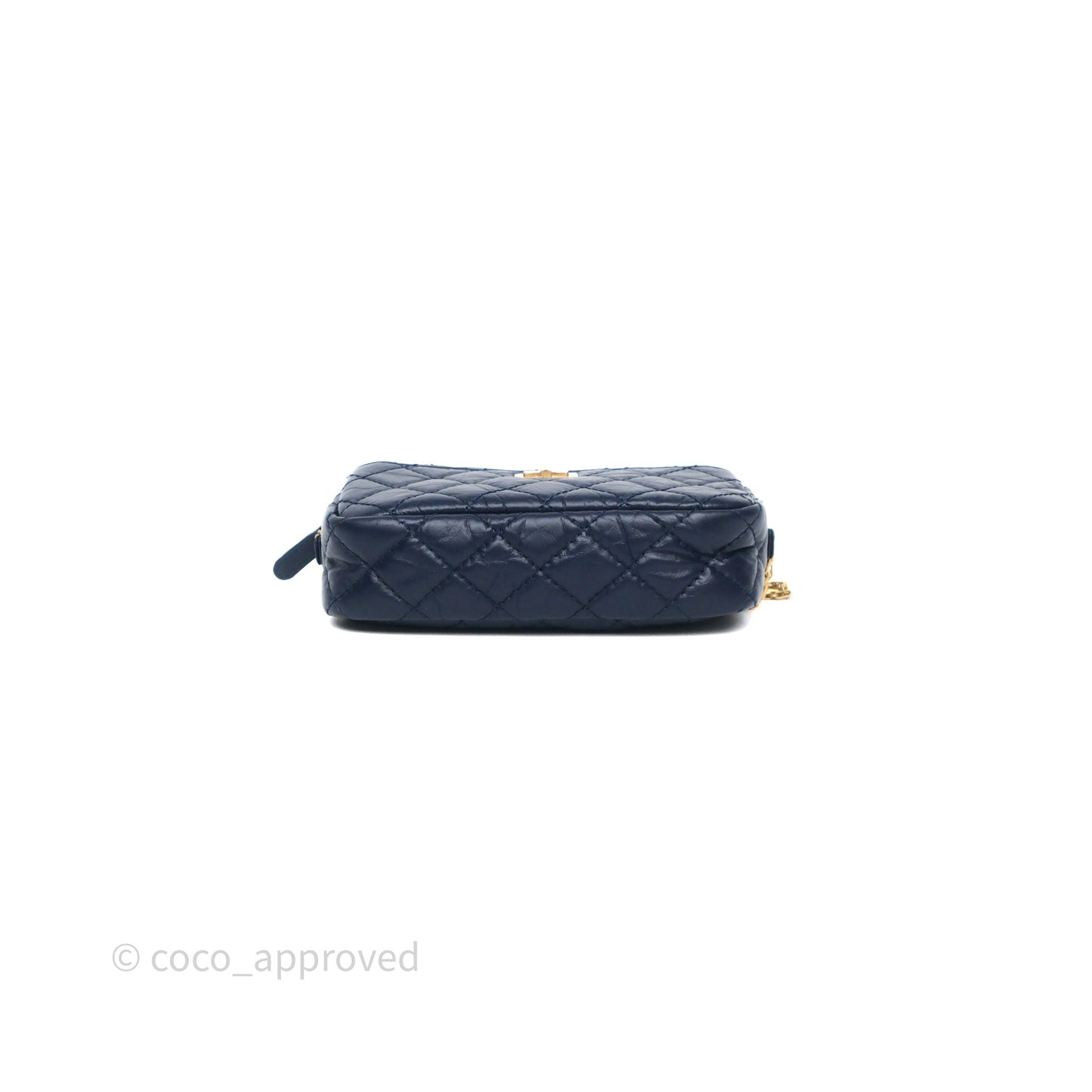 Chanel Quilted Mini Reissue Camera Case Navy Aged Calfskin Aged Gold Hardware