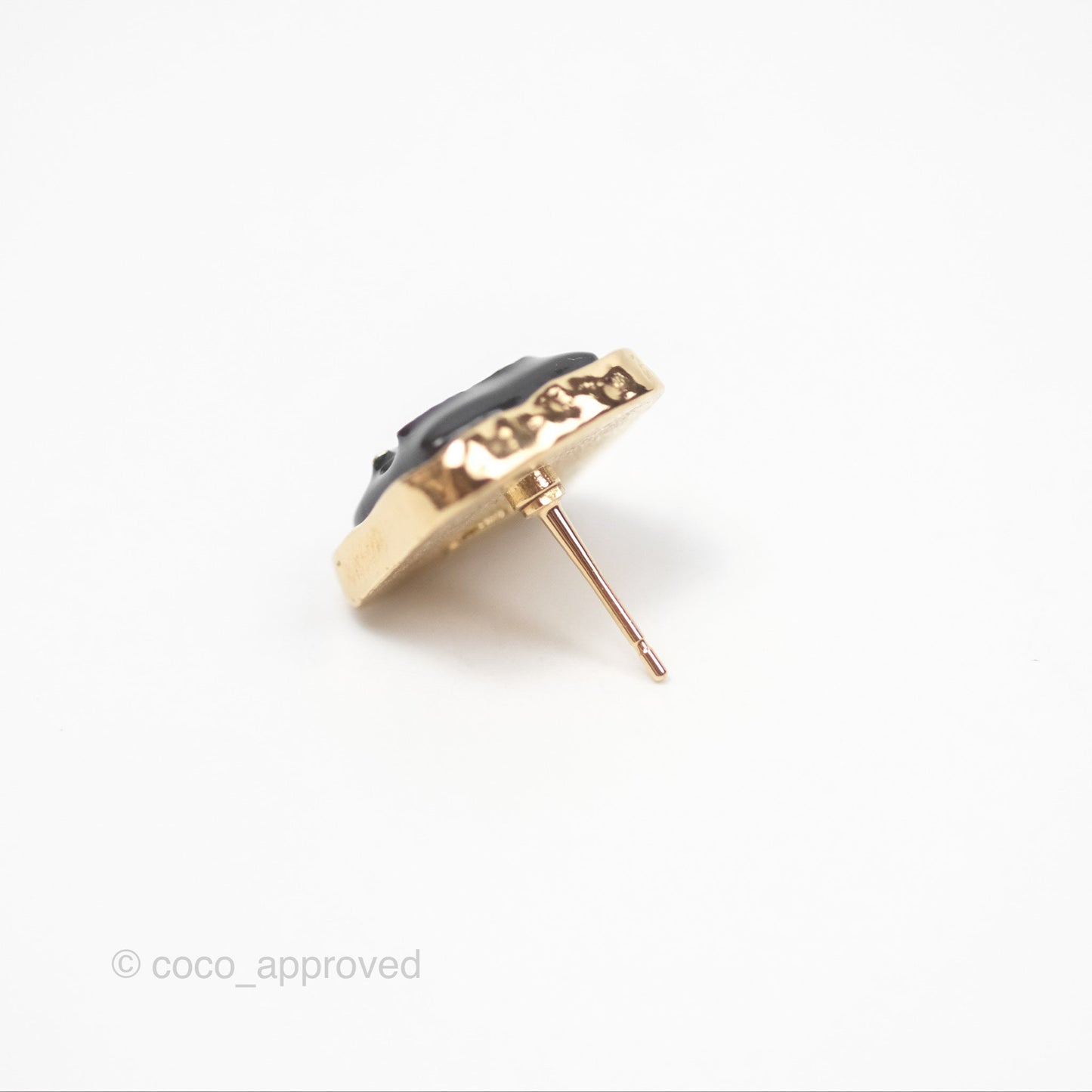 Chanel CC Square Black Earrings Gold Tone 24V