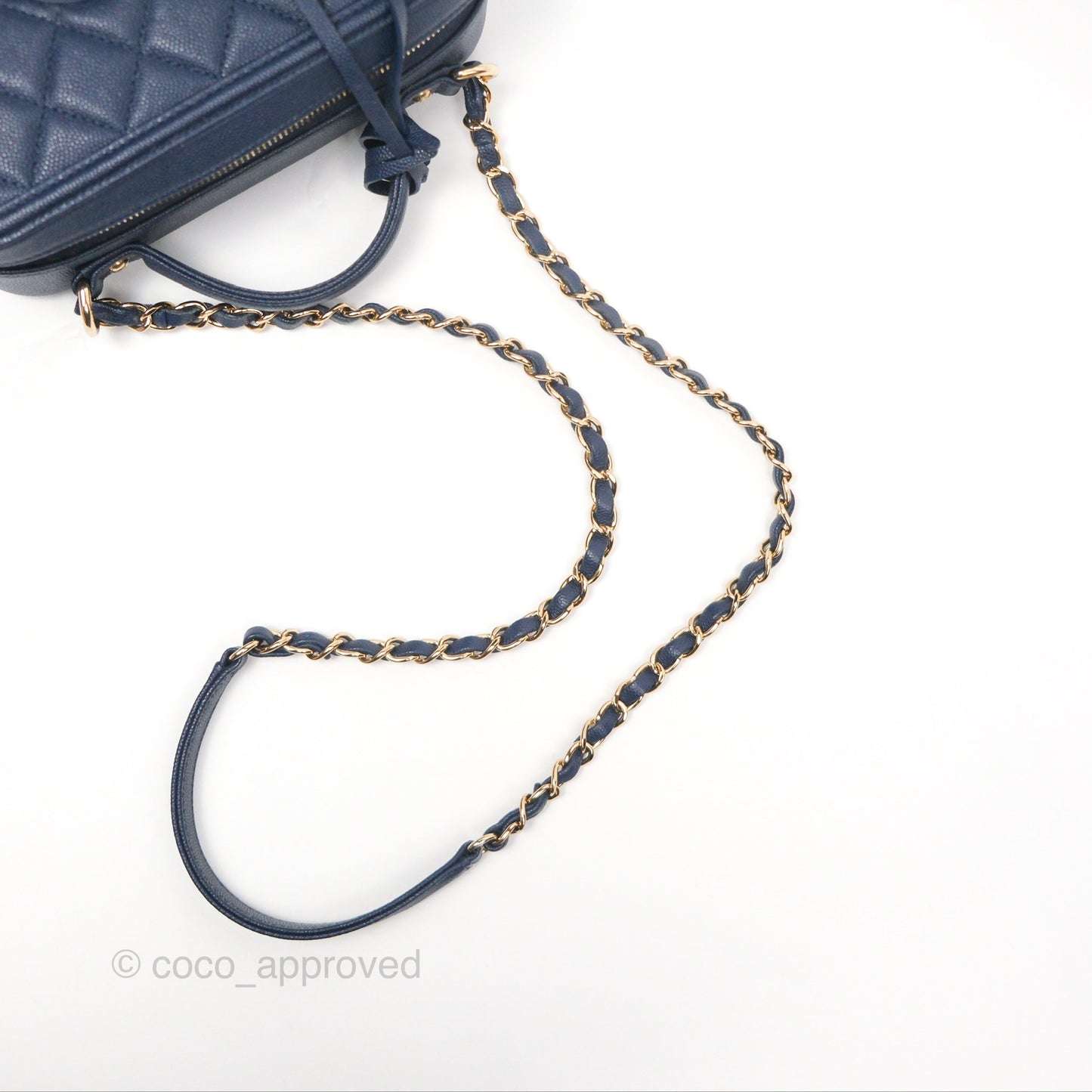 Chanel Quilted Medium CC Filigree Vanity Case Dark Navy Caviar Gold Hardware