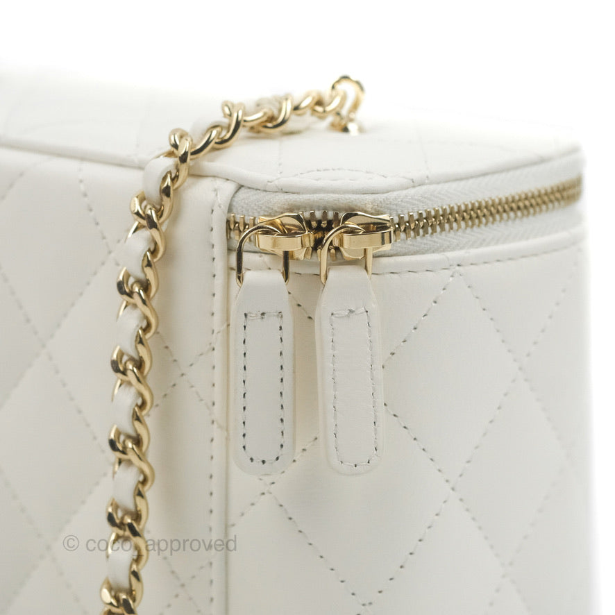 Chanel Ball Crush Vanity with Chain White Lambskin Gold Hardware