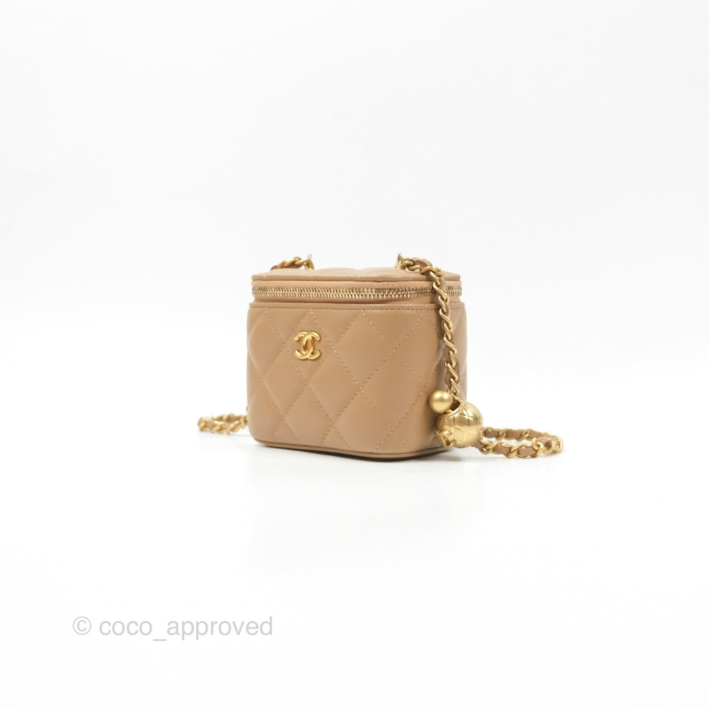 Chanel Mini Vanity With Chain Adjustable Pearl Crush Dark Beige Lambskin Aged Gold Hardware