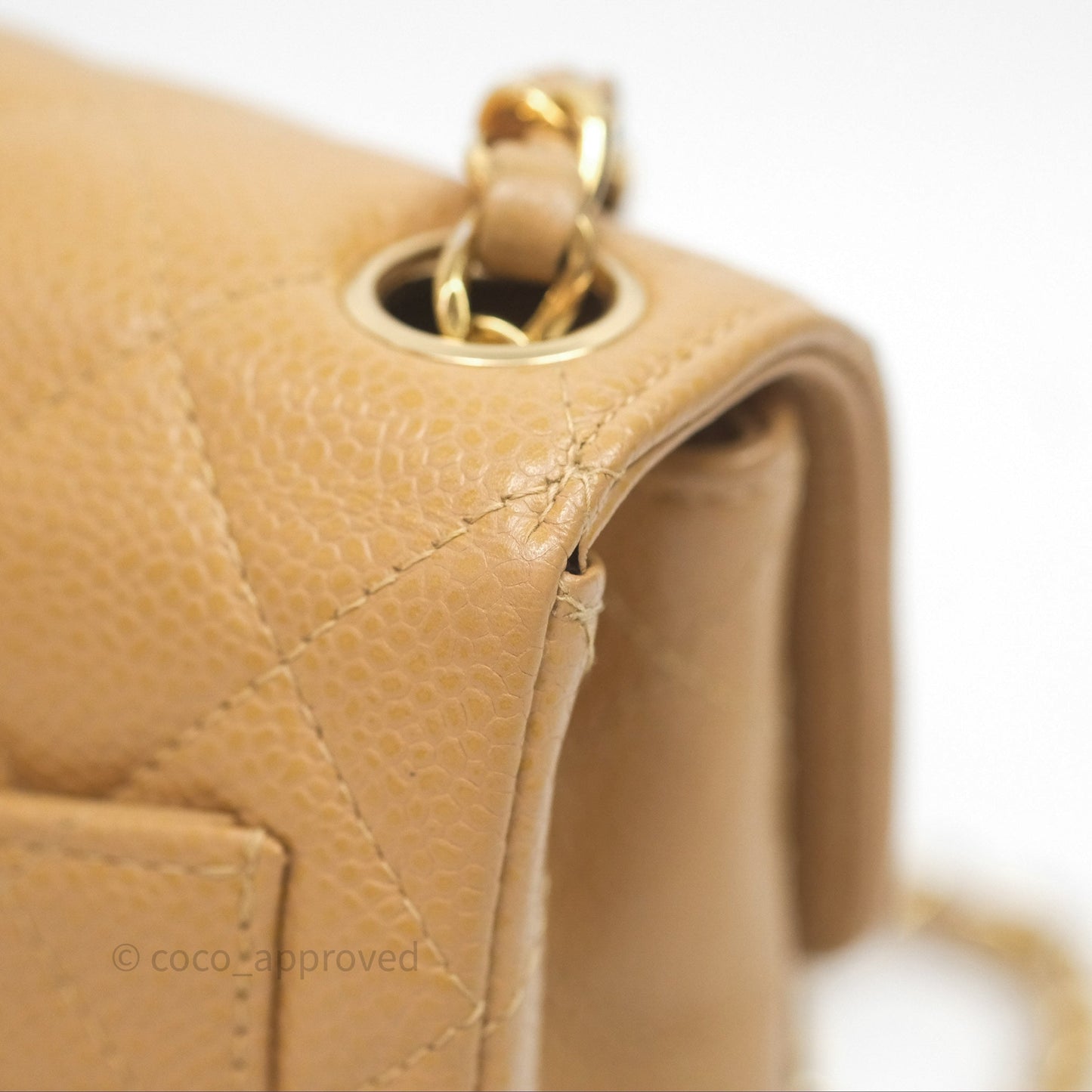 Chanel Vintage Mini Square Quilted Beige Caviar 24K Gold Hardware
