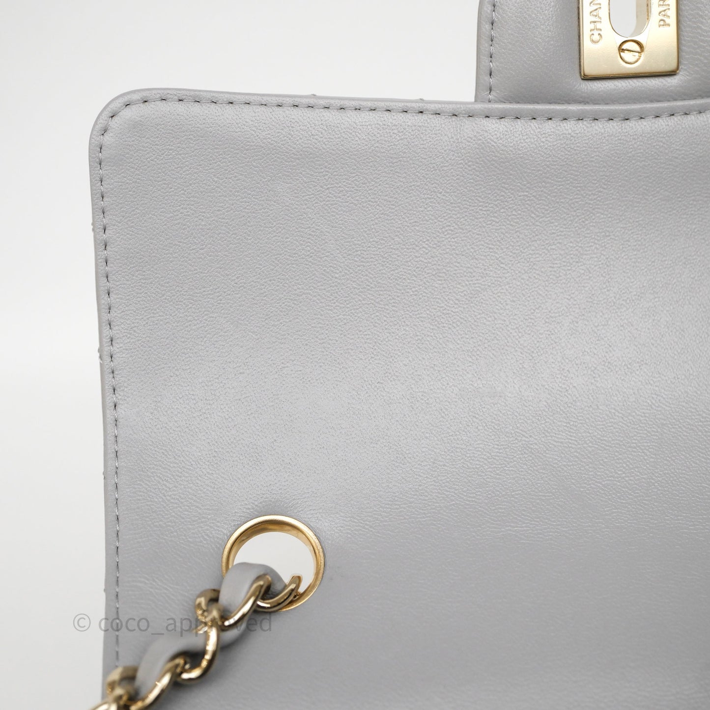 Chanel Mini Rectangular Chevron Grey Lambskin Light Gold Hardware