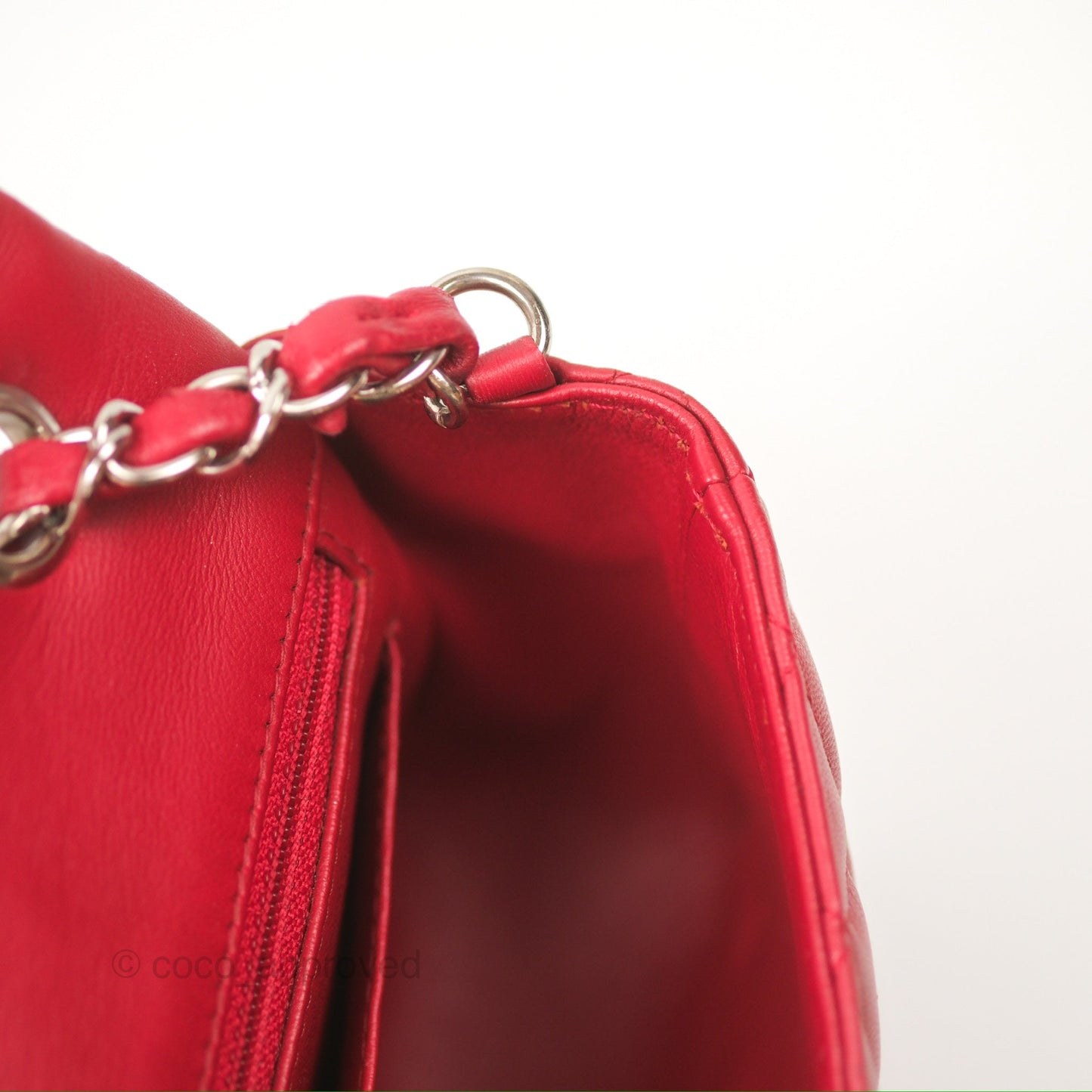 Chanel Quilted Mini Rectangular Flap Red Lambskin Silver Hardware