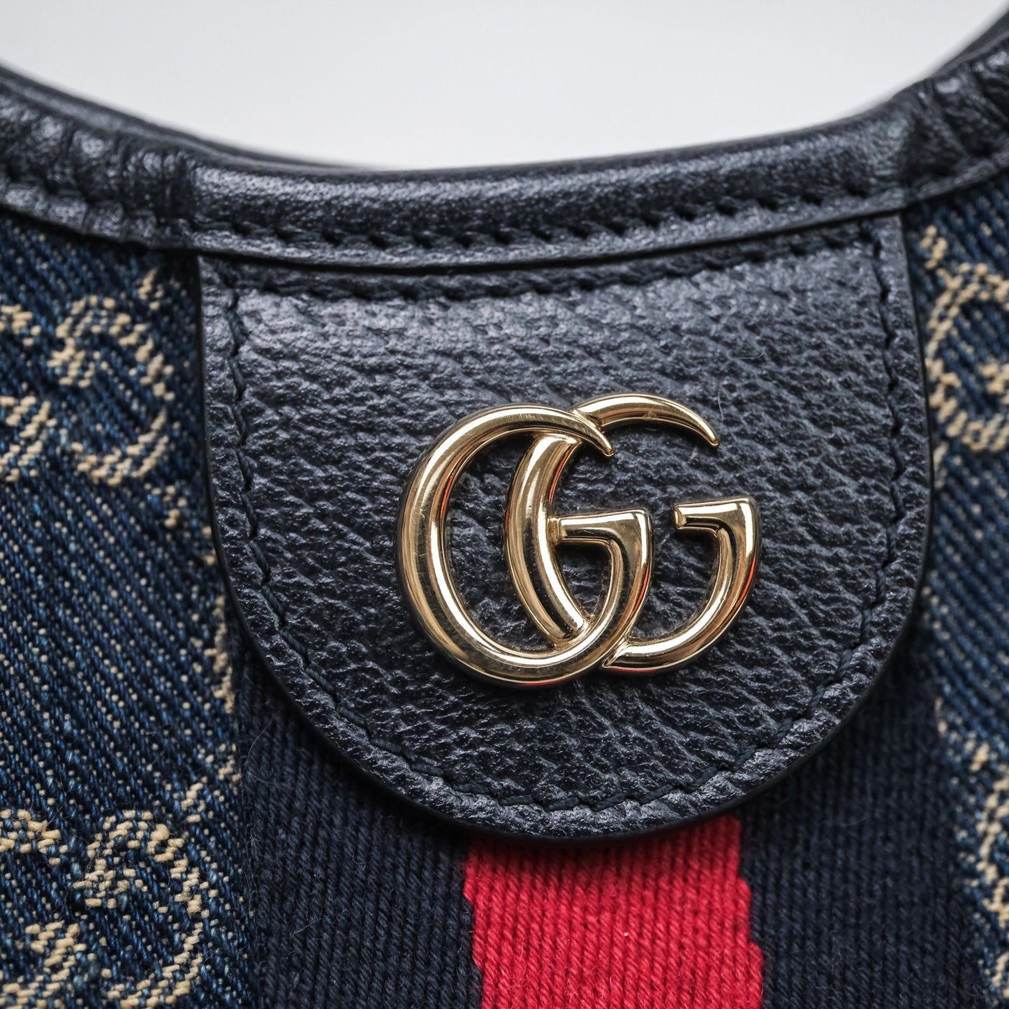 Gucci Giglio Small Tote Bag Blue and White GG Denim