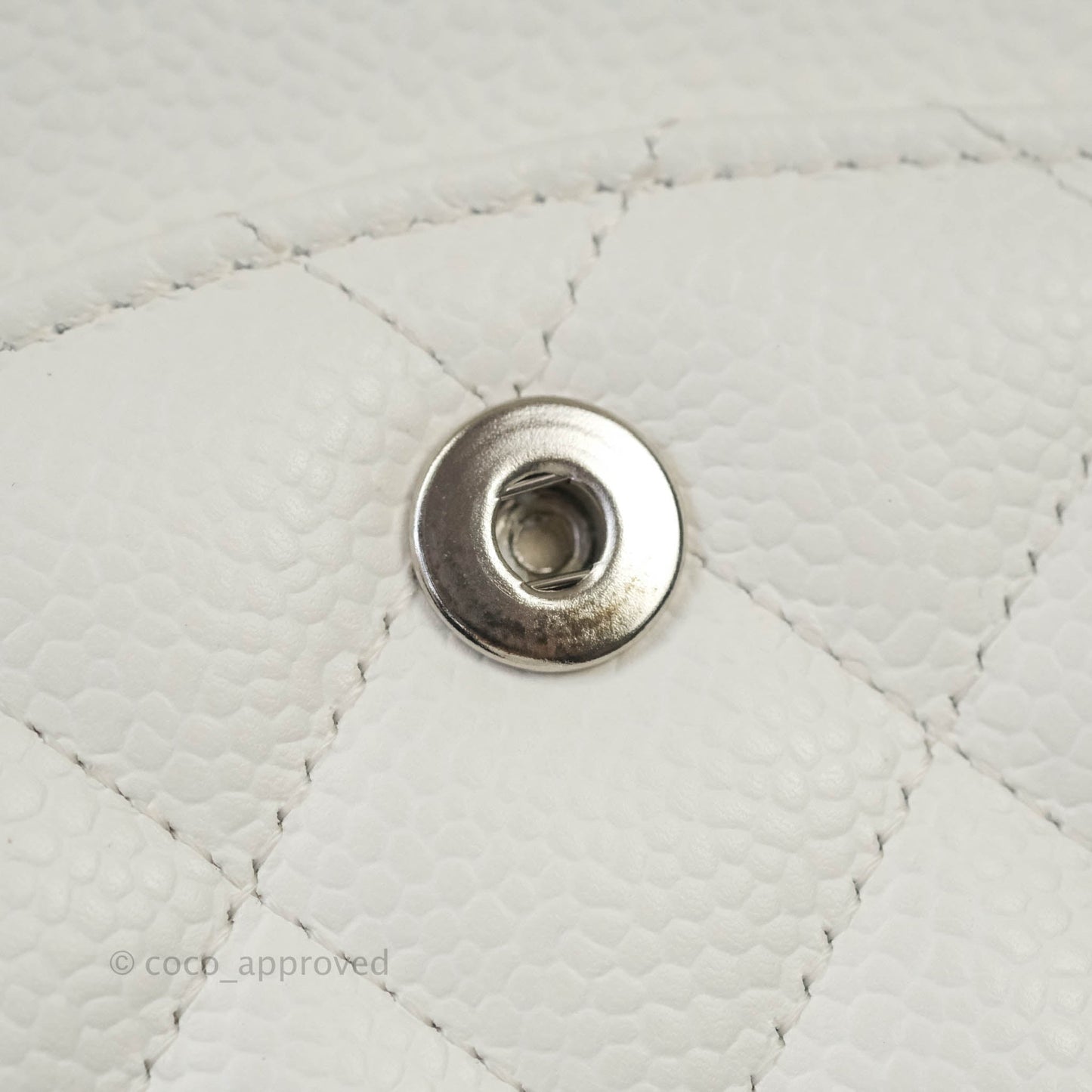 Chanel Quilted M/L Medium Double Flap White Caviar Silver Hardware