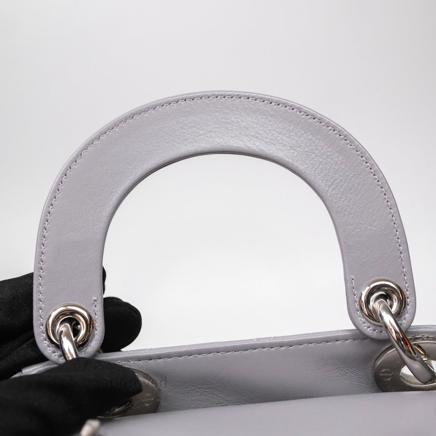 Christian Dior Mini Lady Dior Lambskin Cannage Grey Silver Hardware