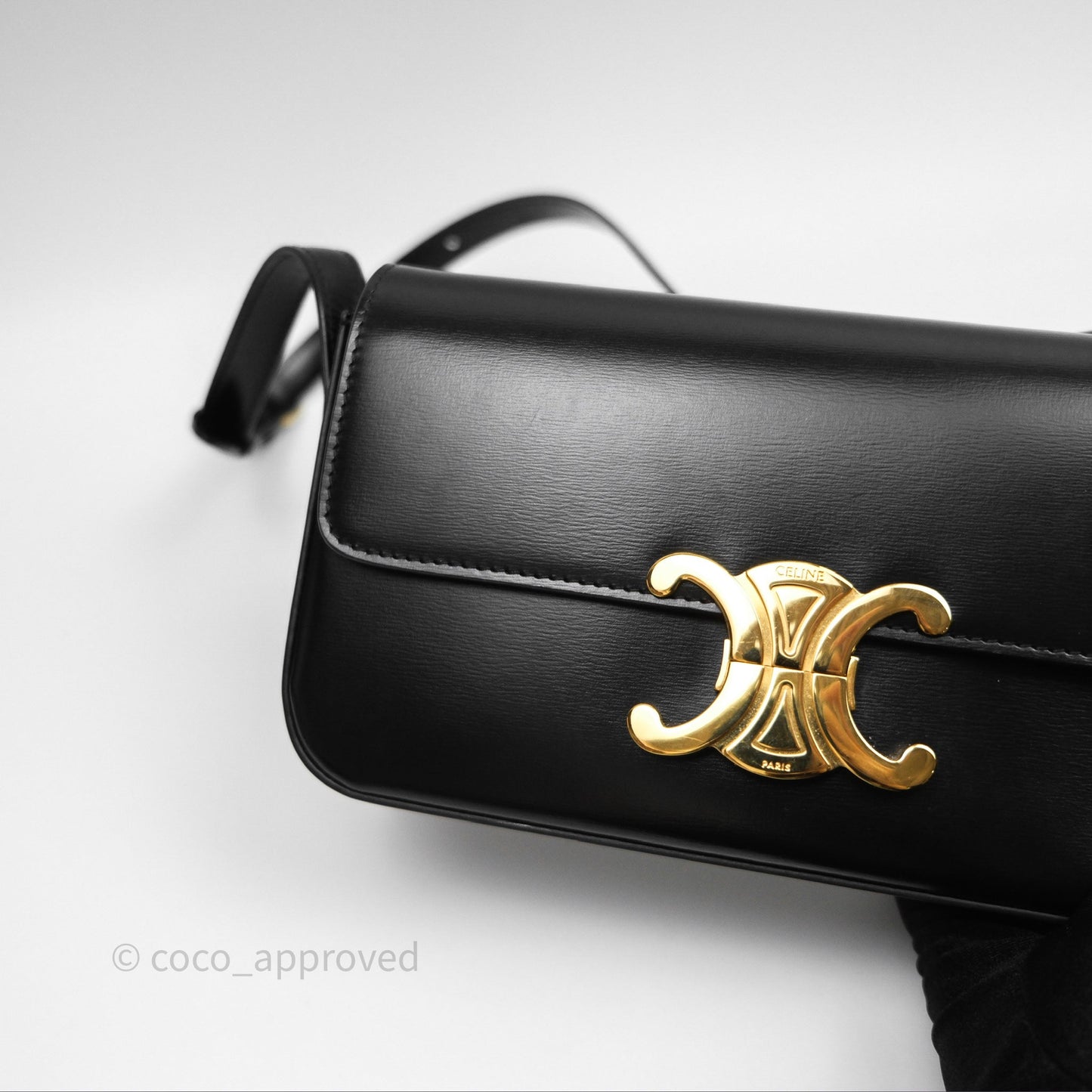 Celine Triomphe Shoulder Bag Black Calfskin