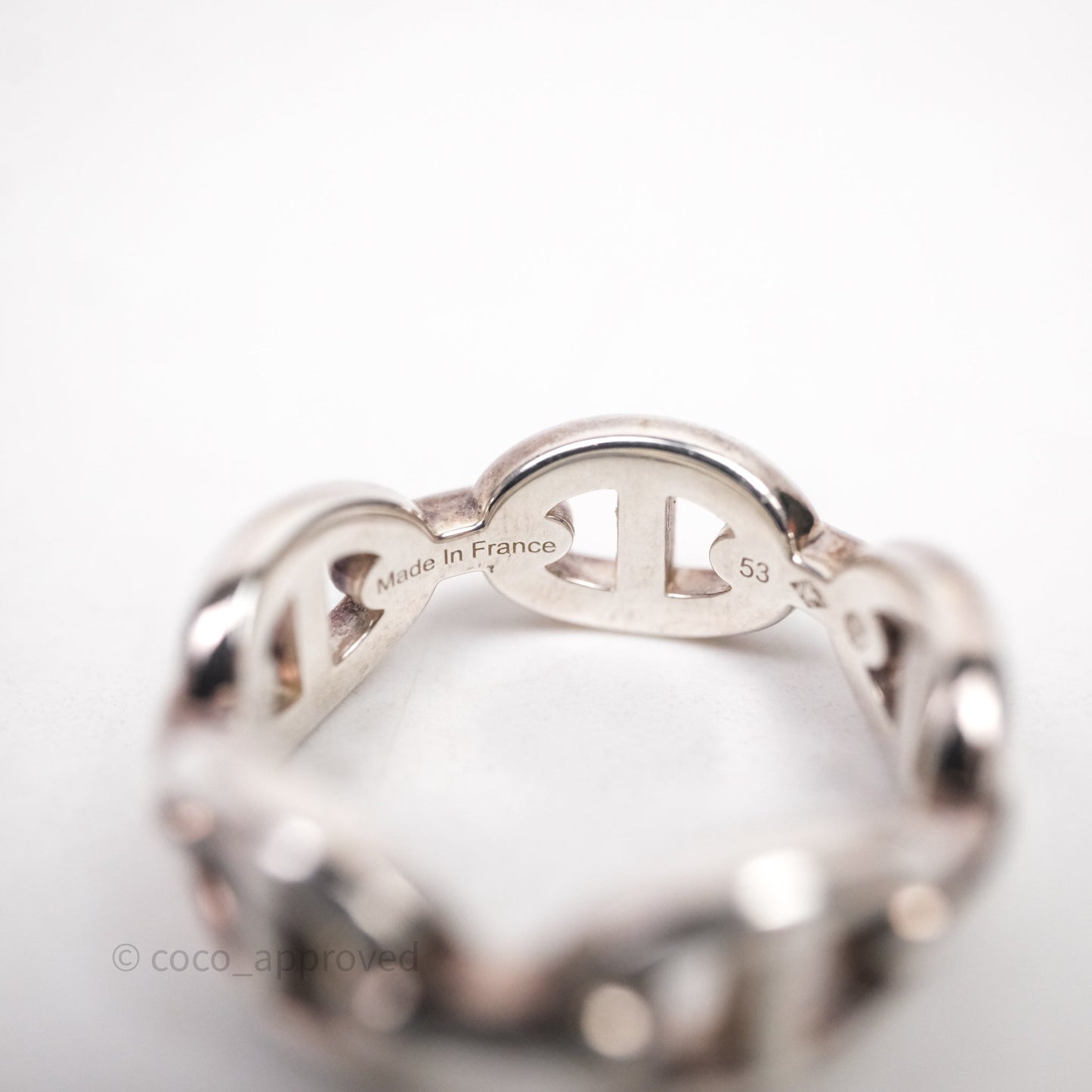 Hermès Sterling Silver PM Chaine d'Ancre Enchainee Band Ring Size 53