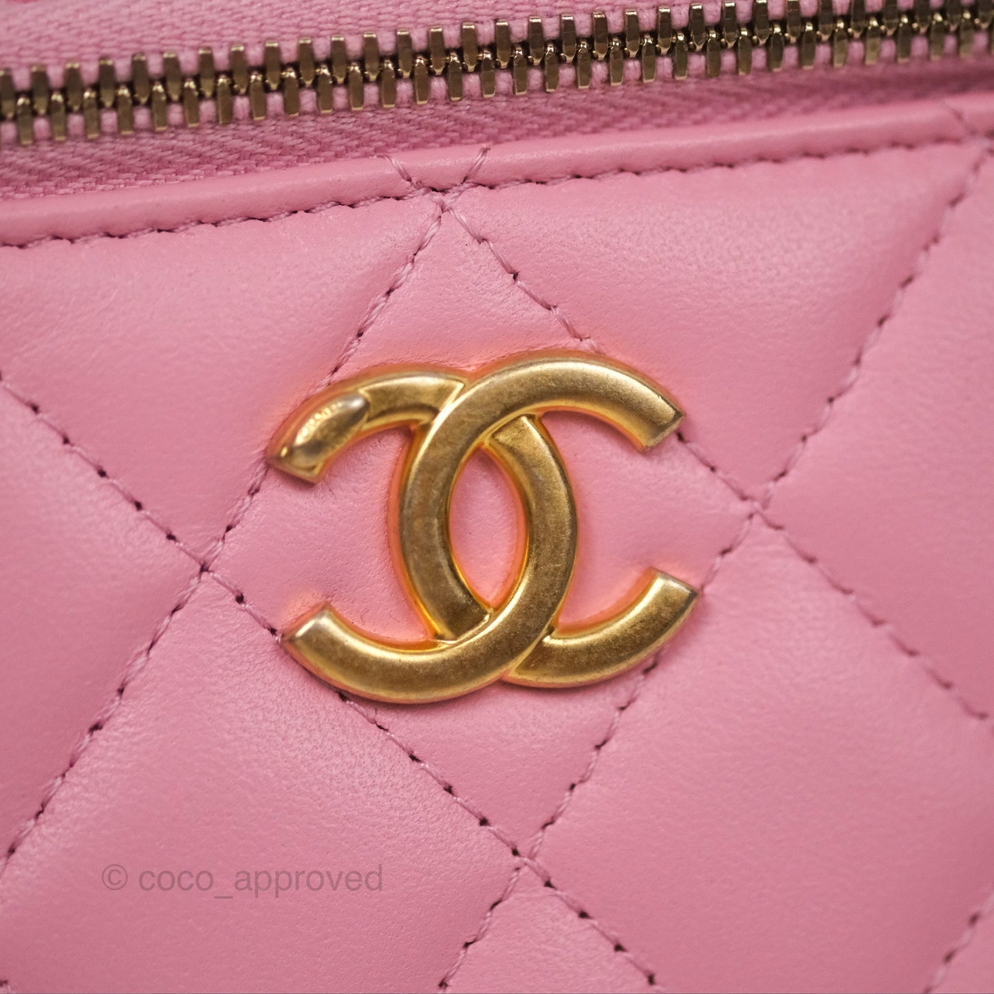 Chanel Vanity Rectangular with Top Handle Pink Lambskin Aged Gold Hardware