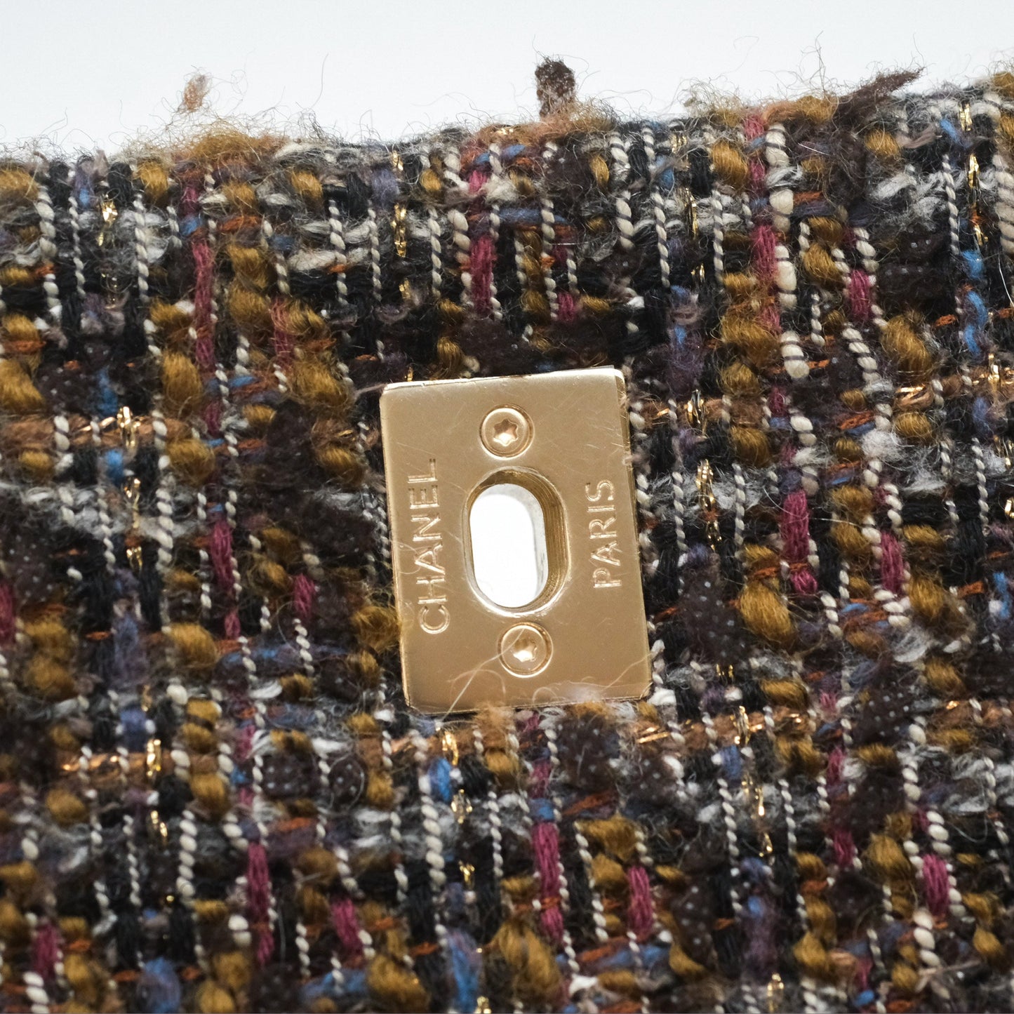 Chanel Top Handle Flap Bag Tweed Gold Hardware