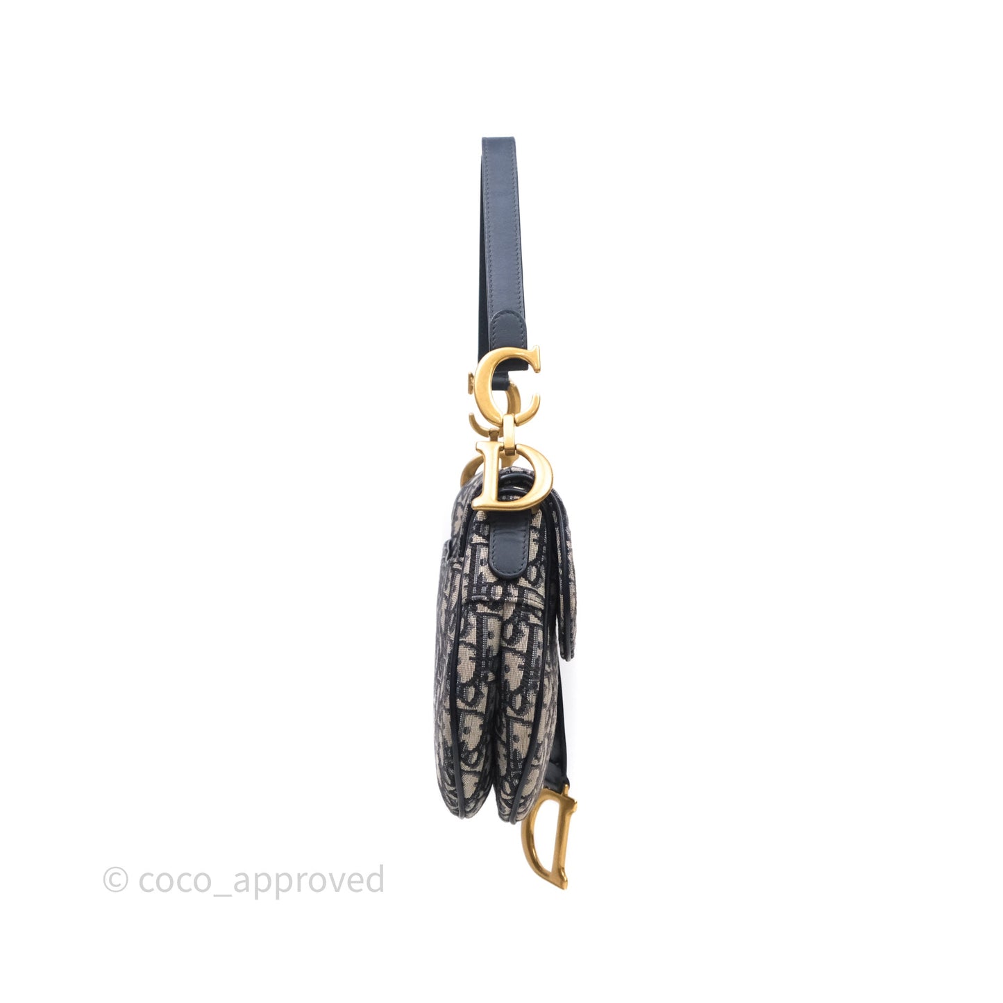 Christian Dior Saddle Bag Navy Dior Oblique Embroidery Gold Hardware