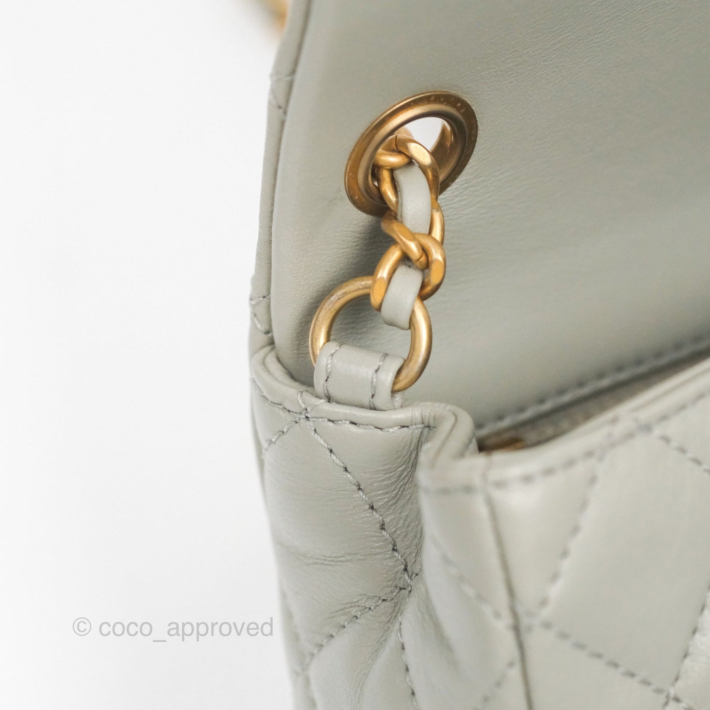 Chanel Pearl Crush Mini Rectangular Grey Lambskin Aged Gold Hardware