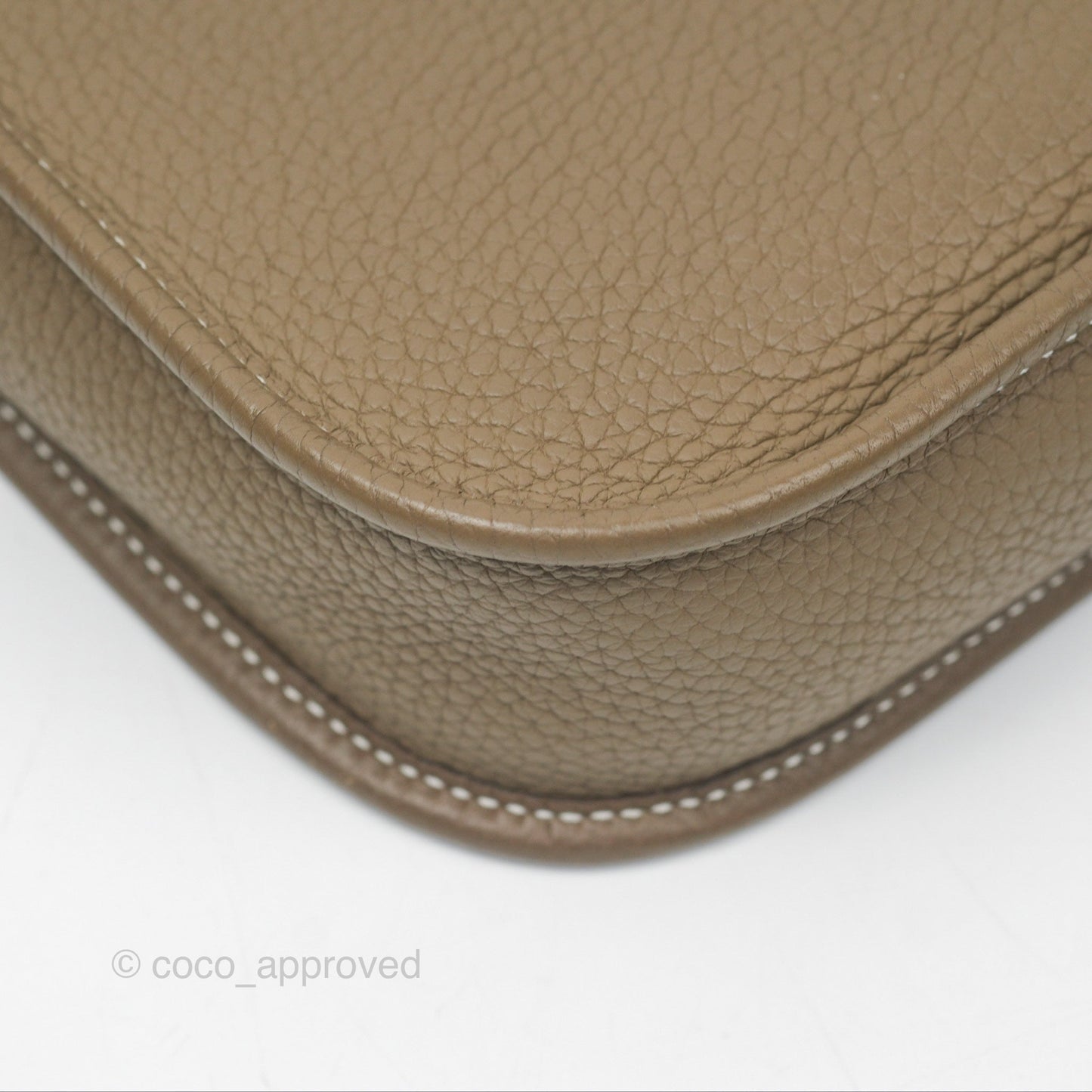 Hermès Mini Evelyne Etoupe Clemence Palladium Hardware with Bleu Indigo Strap