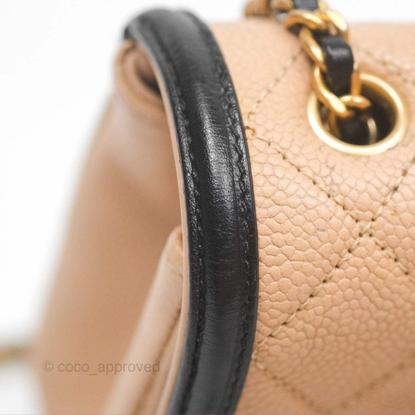 Chanel Small CC Filigree Flap Quilted Beige Black Caviar
