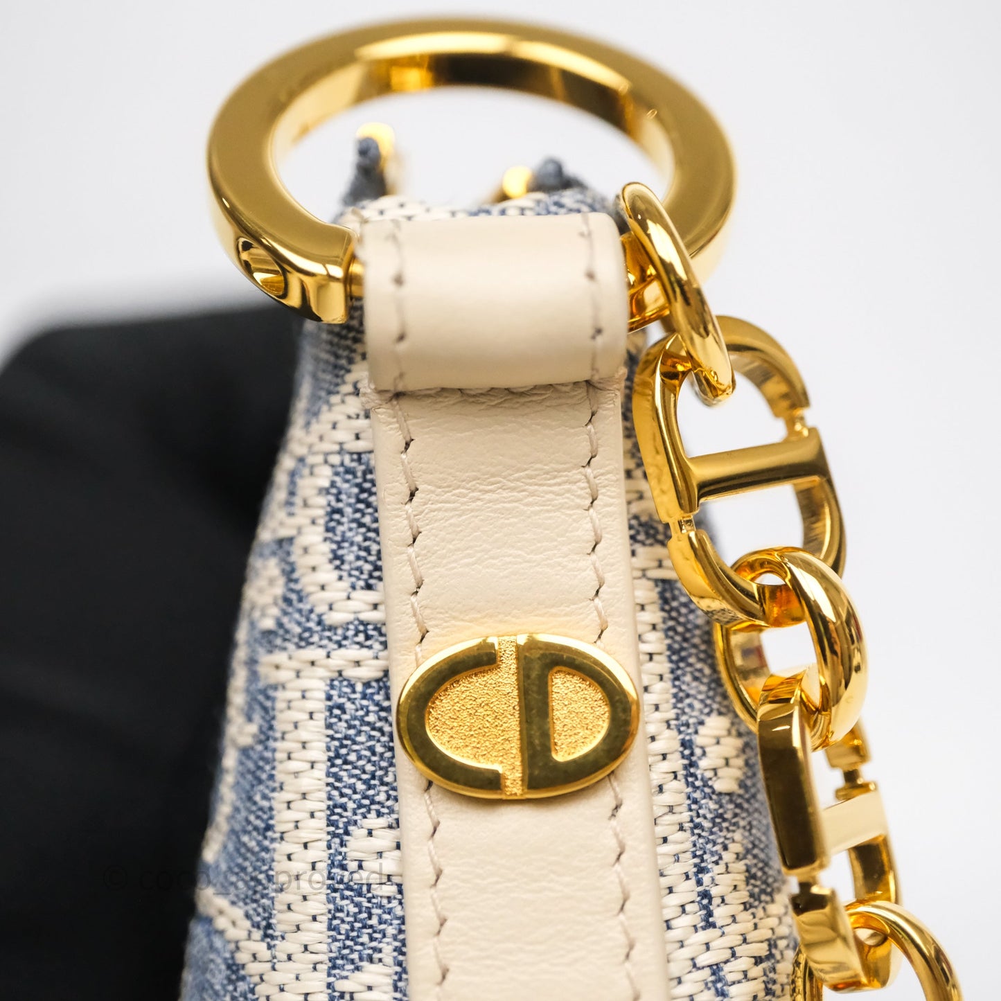 Christian Dior Diorstar Hobo Bag with Chain Blue Dior Oblique Chambray with Raffia Effect