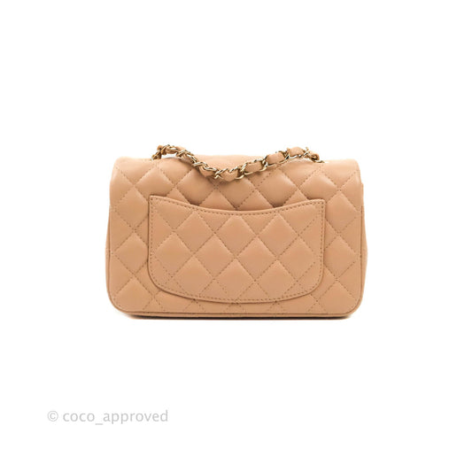 CChanel Quilted Mini Rectangular Lambskin Beige Gold Hardware 21A