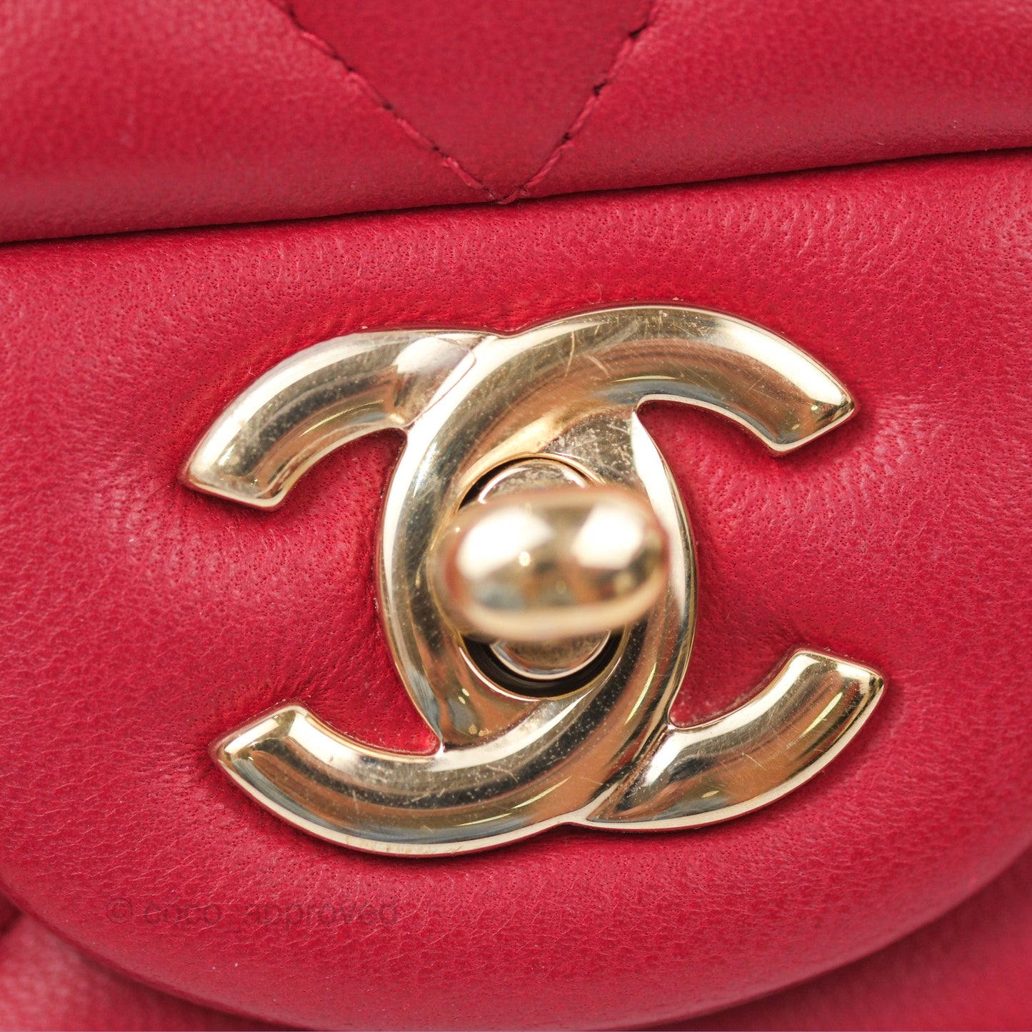 Chanel Mini Square Flap Red Lambskin Light Gold Hardware