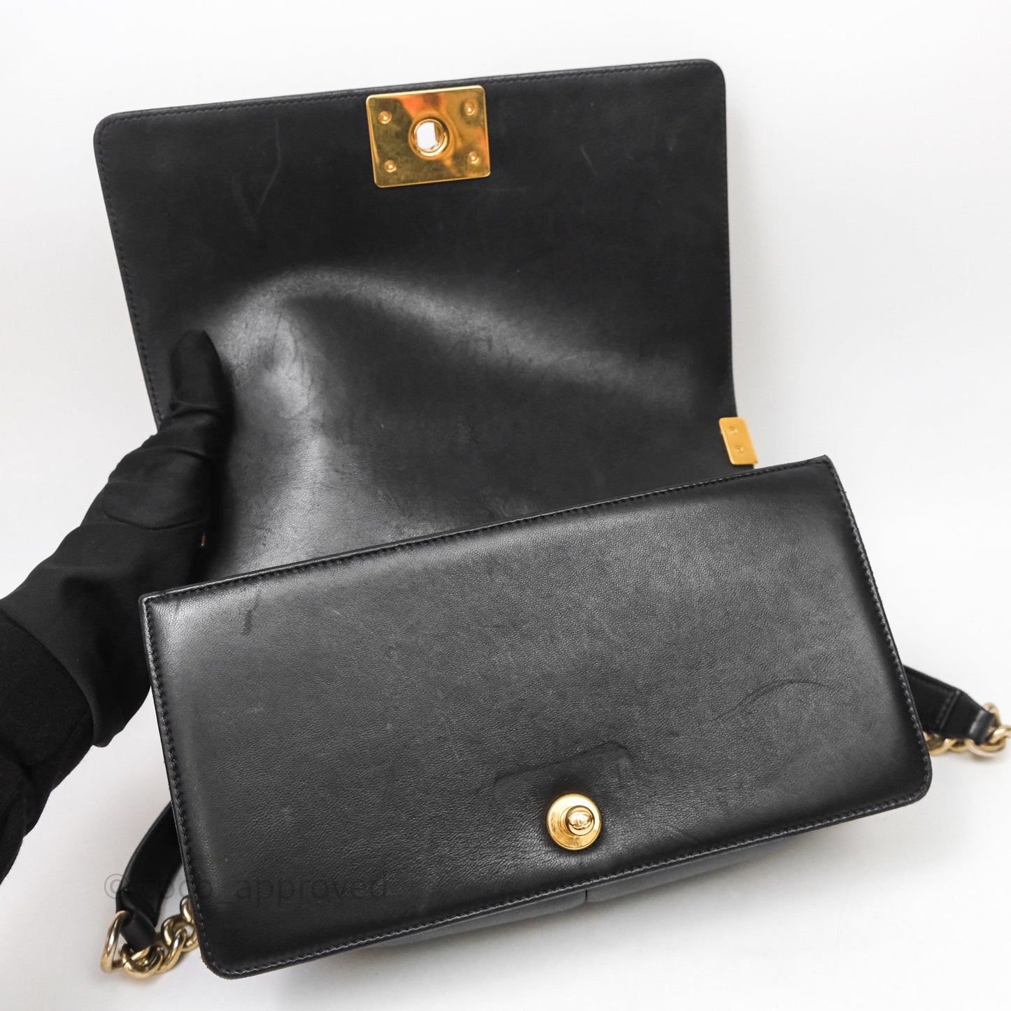 Chanel Medium Boy Quilted Black Lambskin Aged Gold Hardware