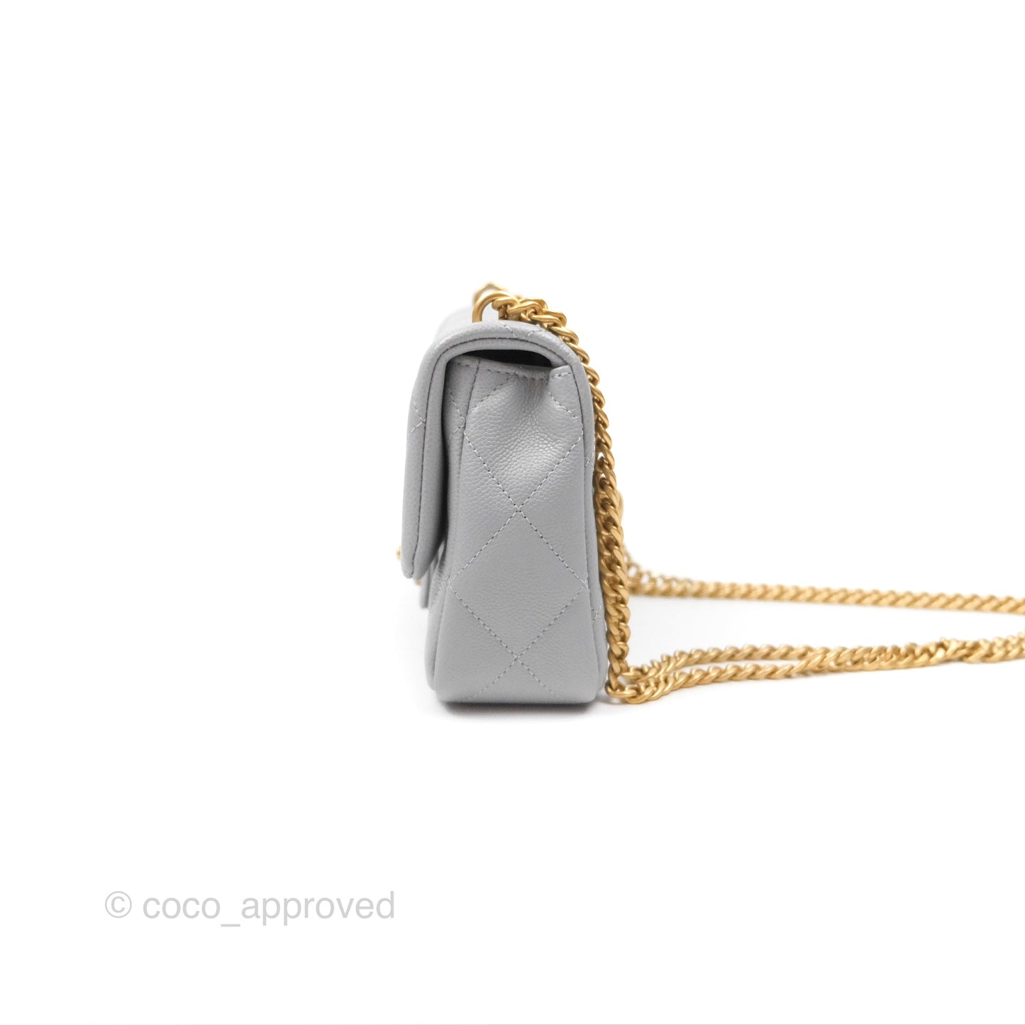 Chanel Mini Flap Bag Heart Adjustable Chain Grey Caviar Aged Gold Hardware 24P
