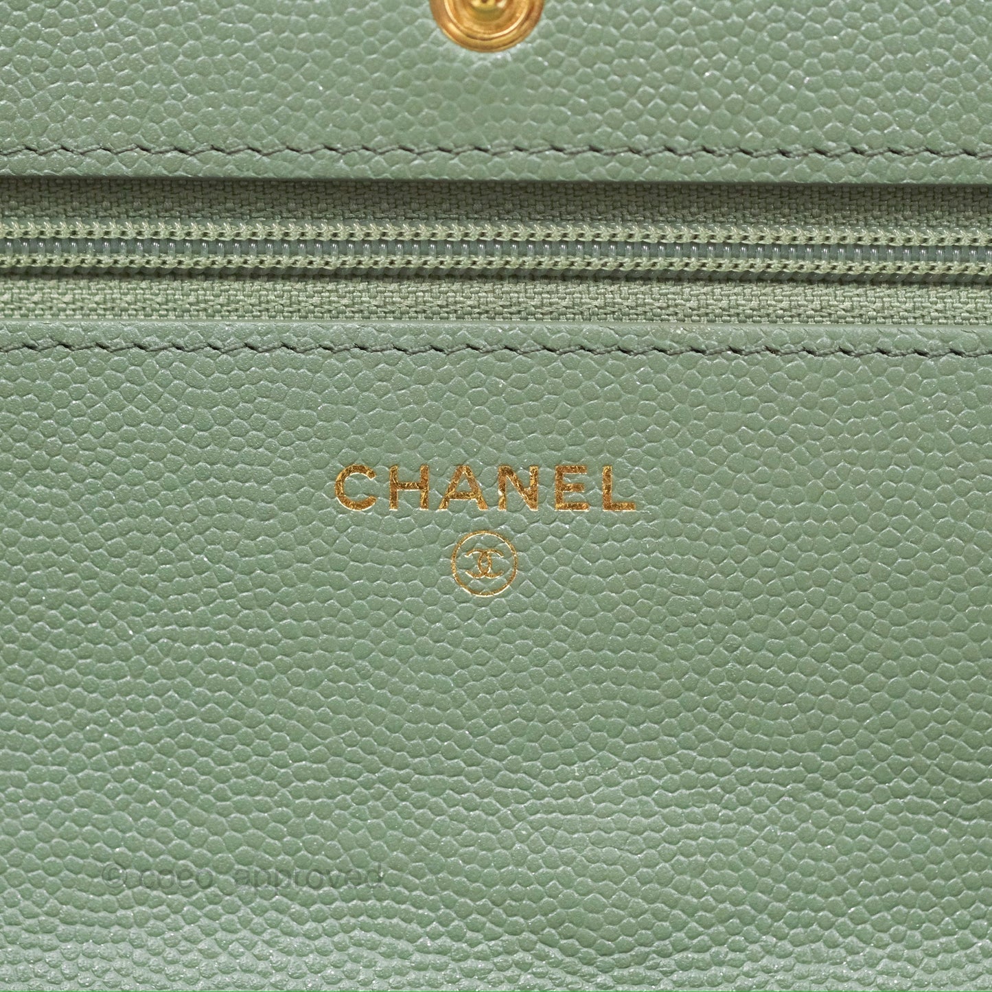 Chanel Classic Quilted Wallet On Chain WOC Glitter Dark Tiffany Green Caviar Aged Gold Hardware