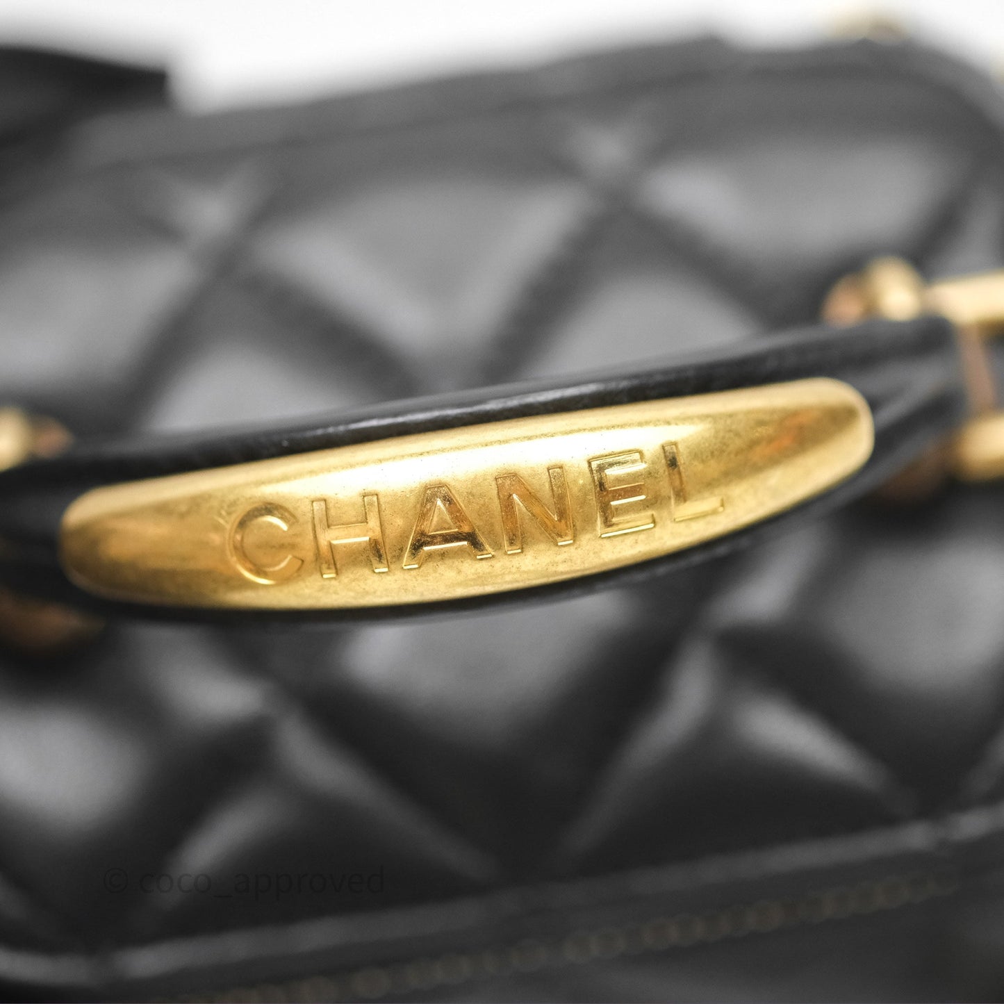 Chanel Mini Metal Top Handle Vanity With Chain Black Lambskin Aged Gold Hardware