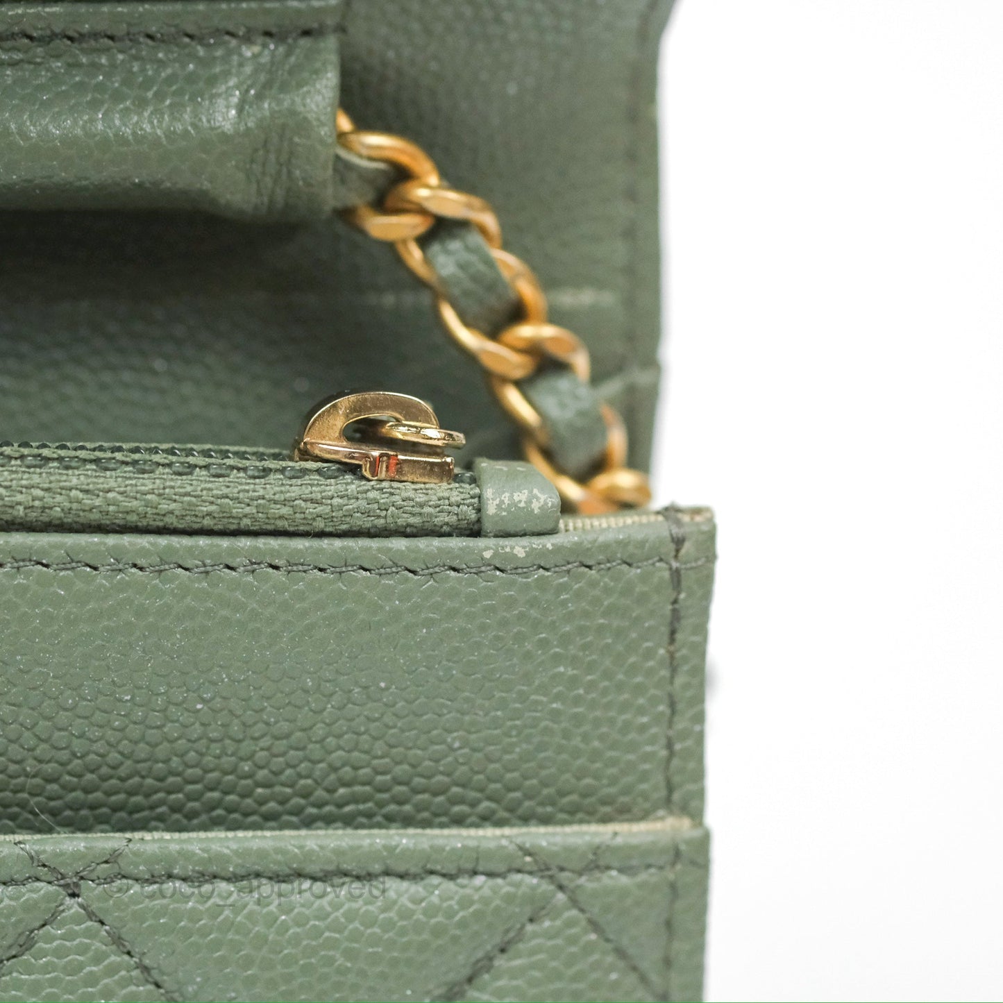 Chanel Classic Quilted Wallet On Chain WOC Glitter Dark Tiffany Green Caviar Aged Gold Hardware