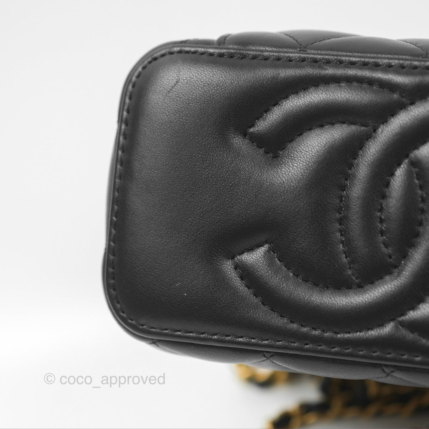 Chanel Vanity Rectangular with Top Handle Black Lambskin Aged Gold Hardware
