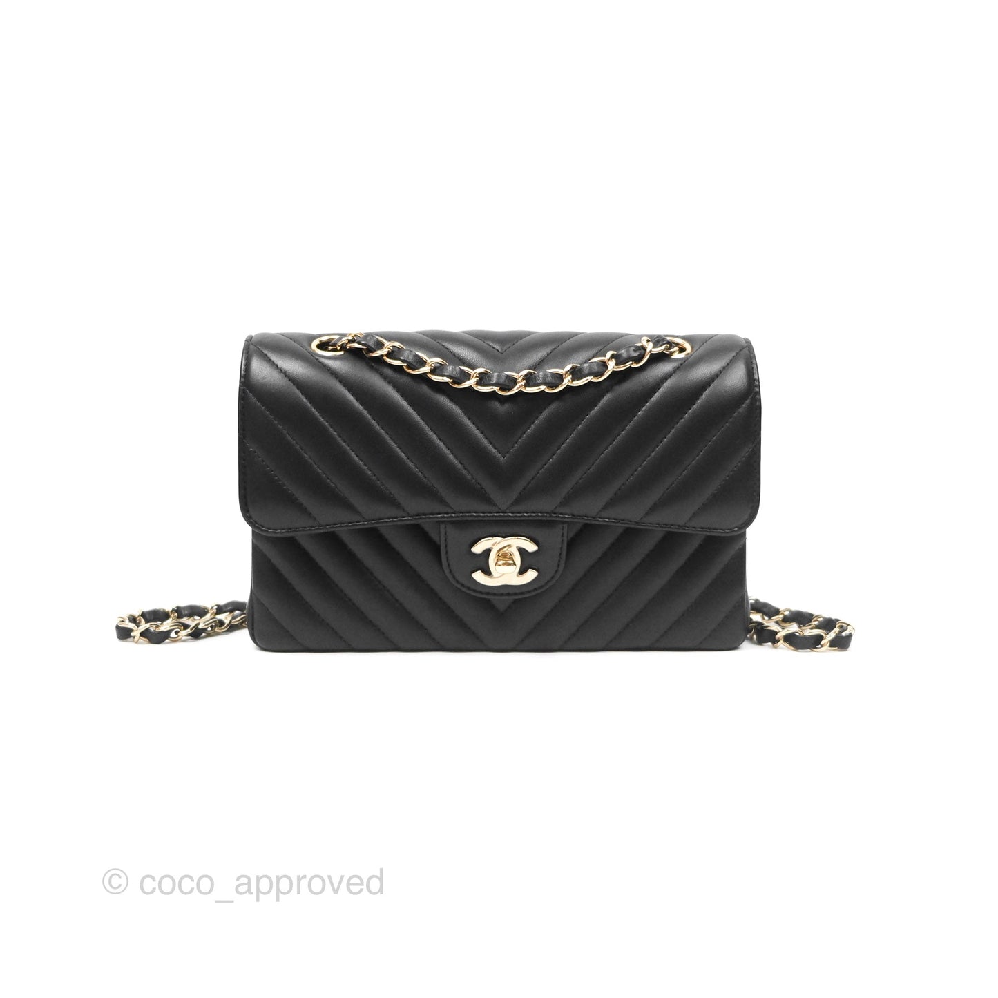 Chanel Small Classic Flap Chevron Black Lambskin Gold Hardware