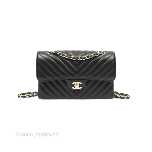 Chanel Small Classic Flap Chevron Black Lambskin Gold Hardware