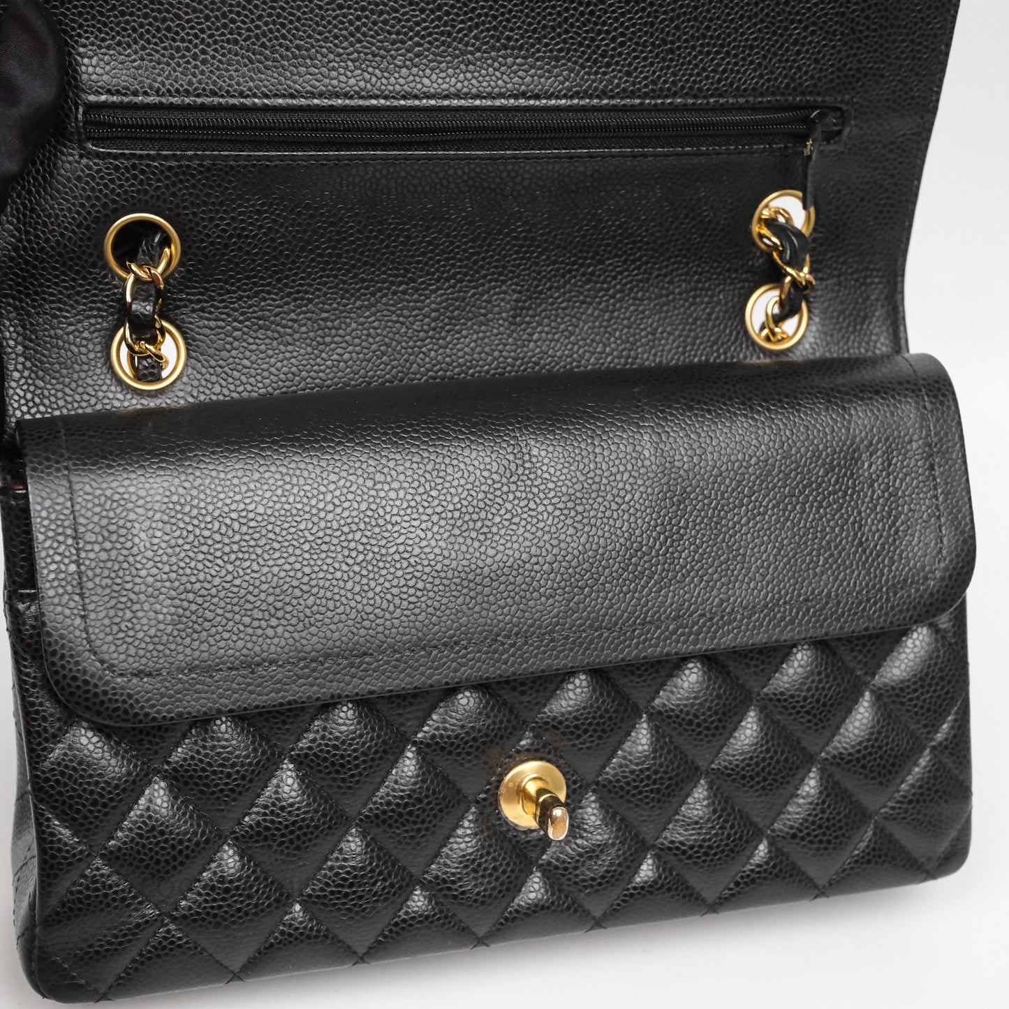 Chanel Classic M/L Medium Flap Quilted Black Caviar Gold Hardware
