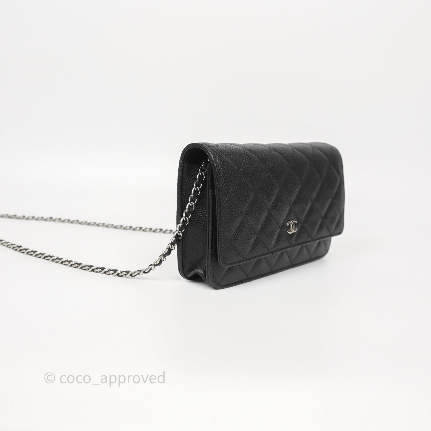 Chanel Classic Wallet On Chain WOC Quilted Black Caviar Silver Hardware