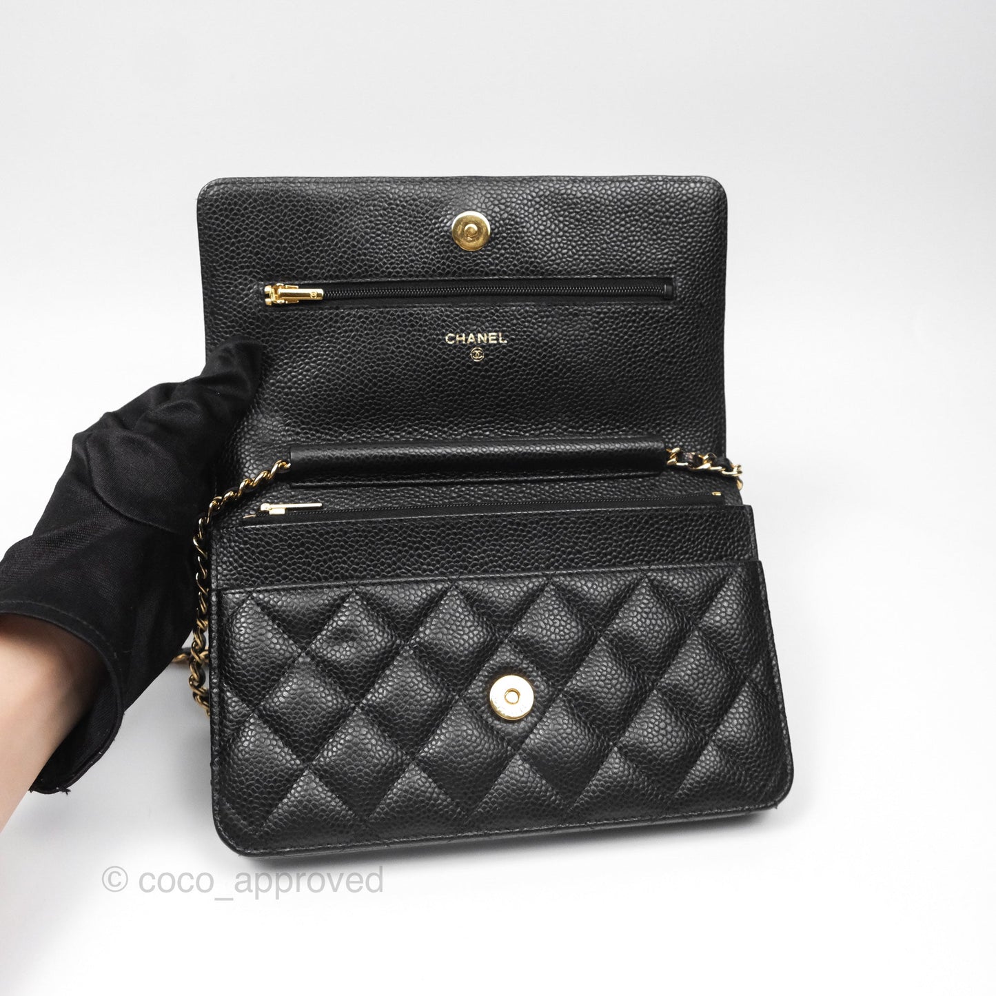 Chanel Classic Wallet On Chain WOC Quilted Black Caviar Gold Hardware