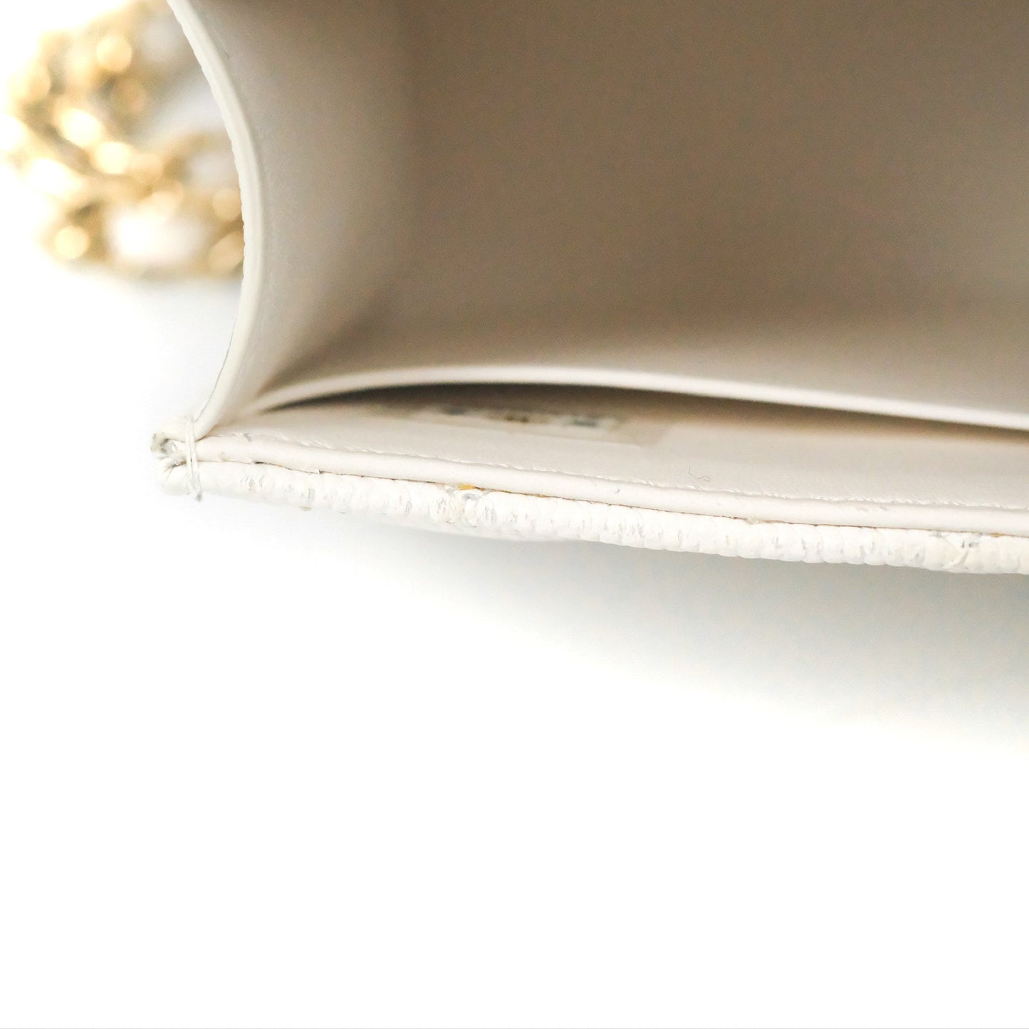 Chanel Mini Top Handle Clutch with Chain White Caviar Light Gold Hardware 23P