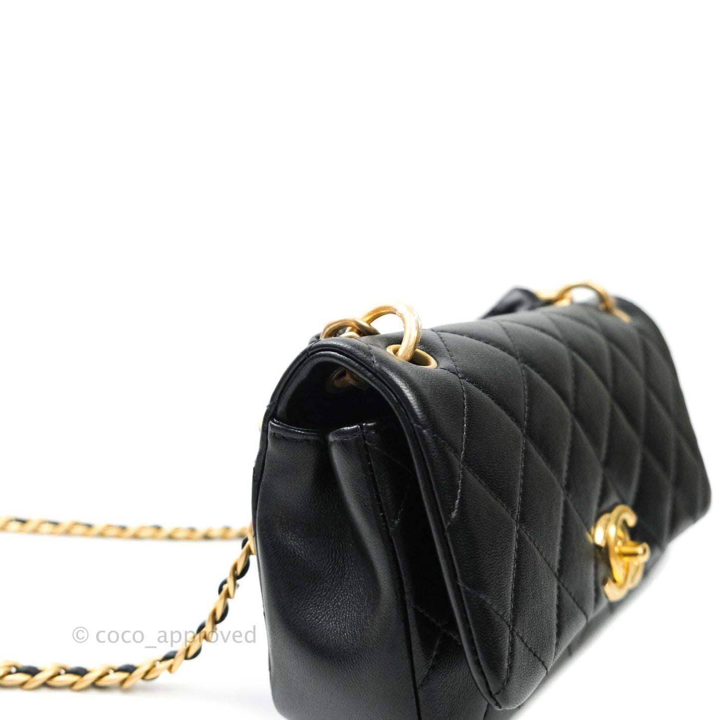 Chanel Leather Entwined Chain Bag Black Shiny Lambskin Aged Gold Hardware