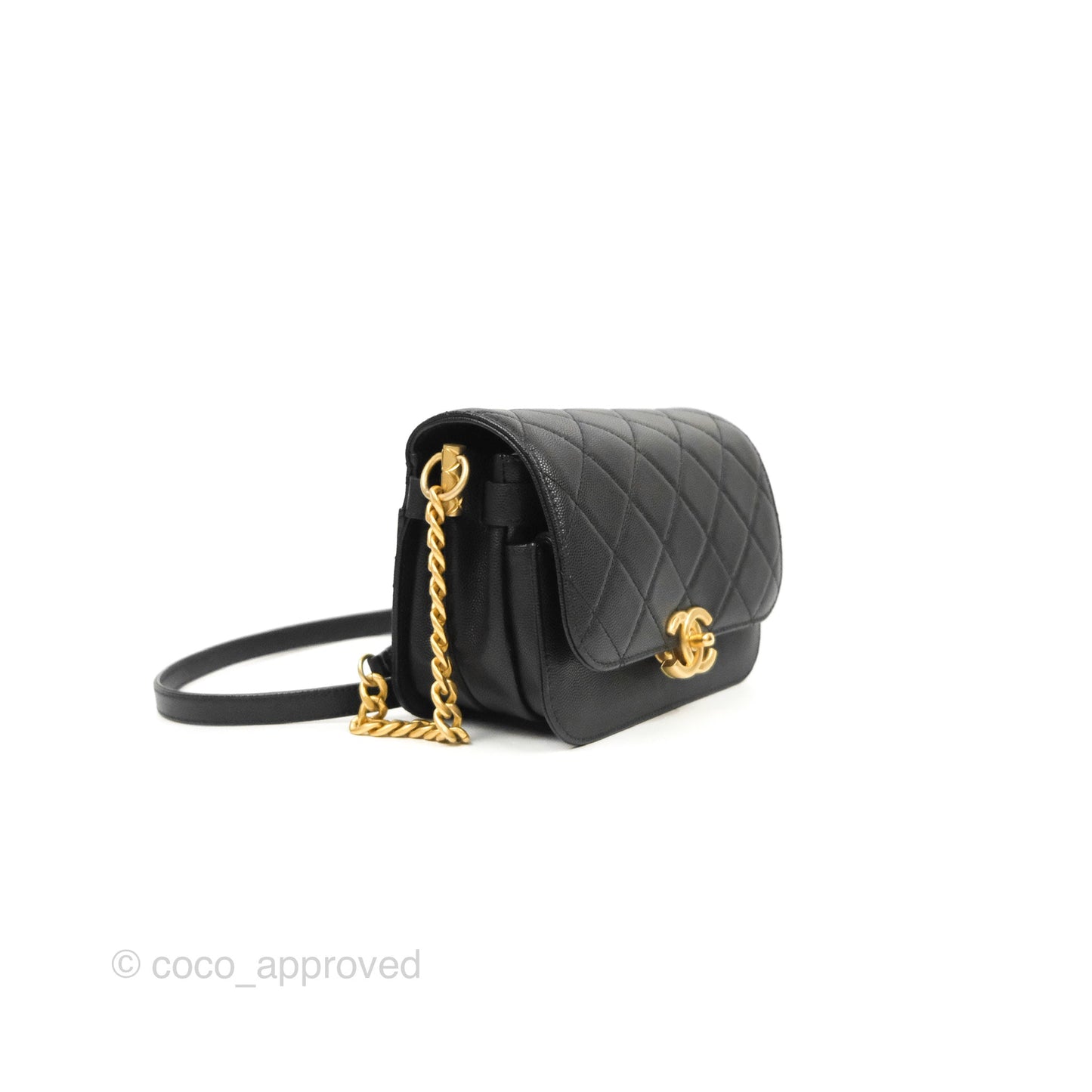 Chanel Mini Messenger Bag Black Caviar Aged Gold Hardware 21K