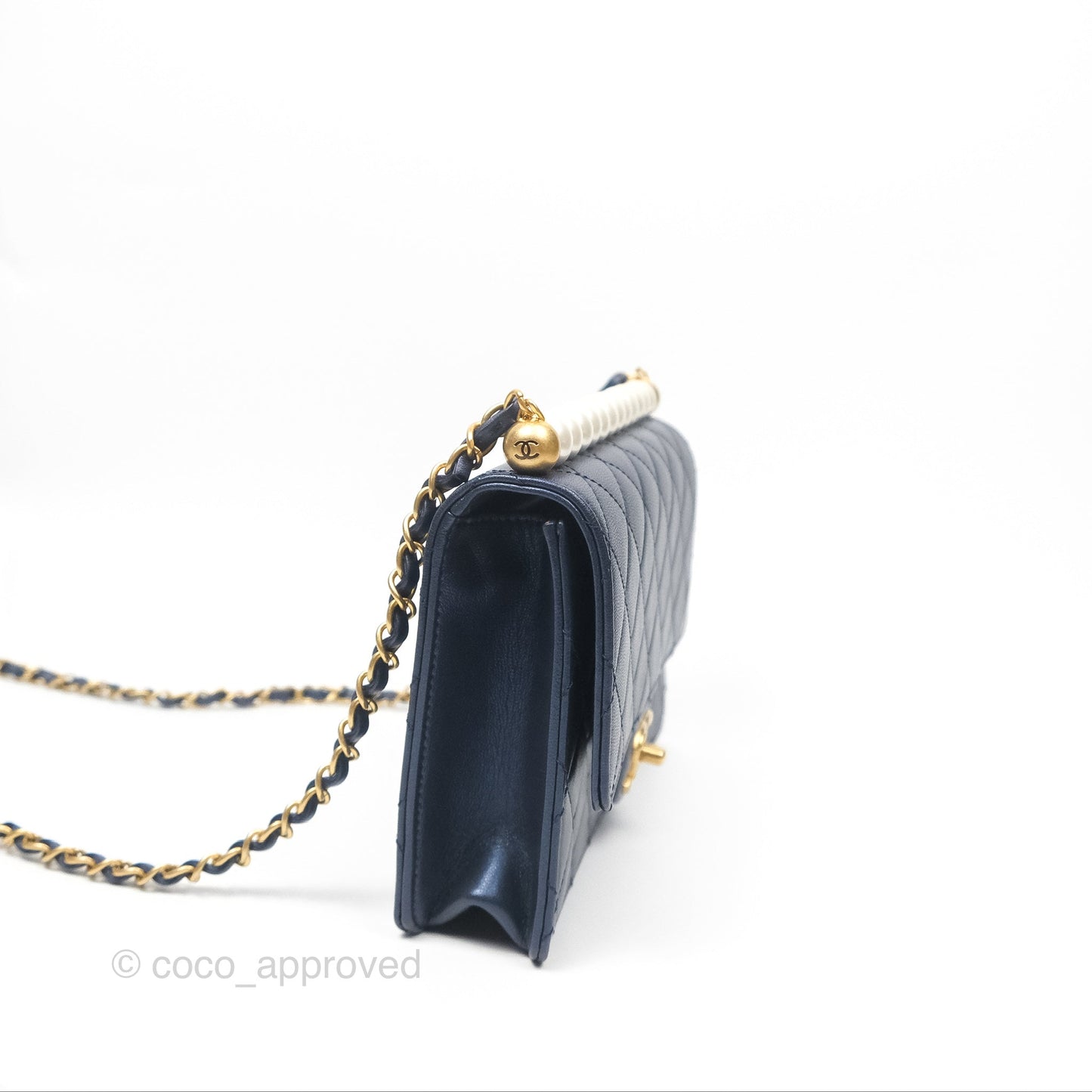 Chanel Small Quilted Chic Pearls Flap Iridescent Navy Goatskin Aged Gold Hardware