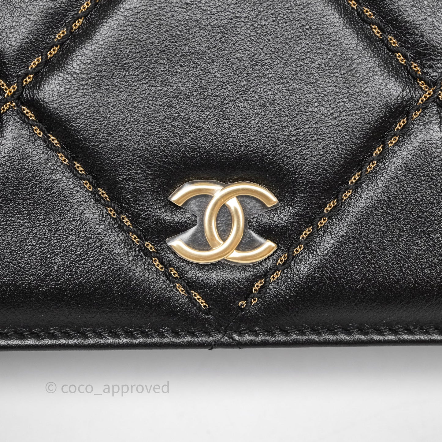 Chanel Quilted Wallet on Chain WOC Stitching Black Calfskin Gold Hardware