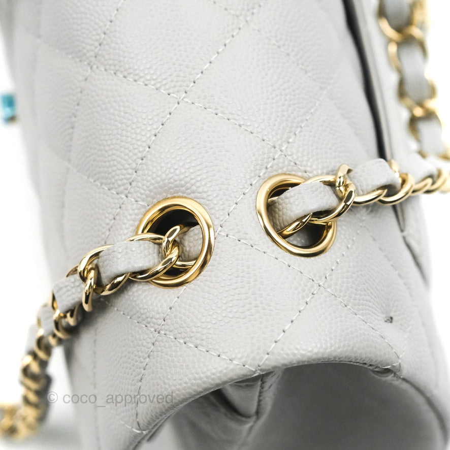 Chanel Classic Small S/M Quilted Flap Grey Caviar Gold Hardware 21A