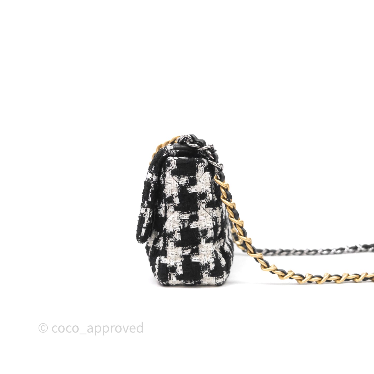 Chanel 19 Small Tweed Houndstooth Black & White Mixed Hardware