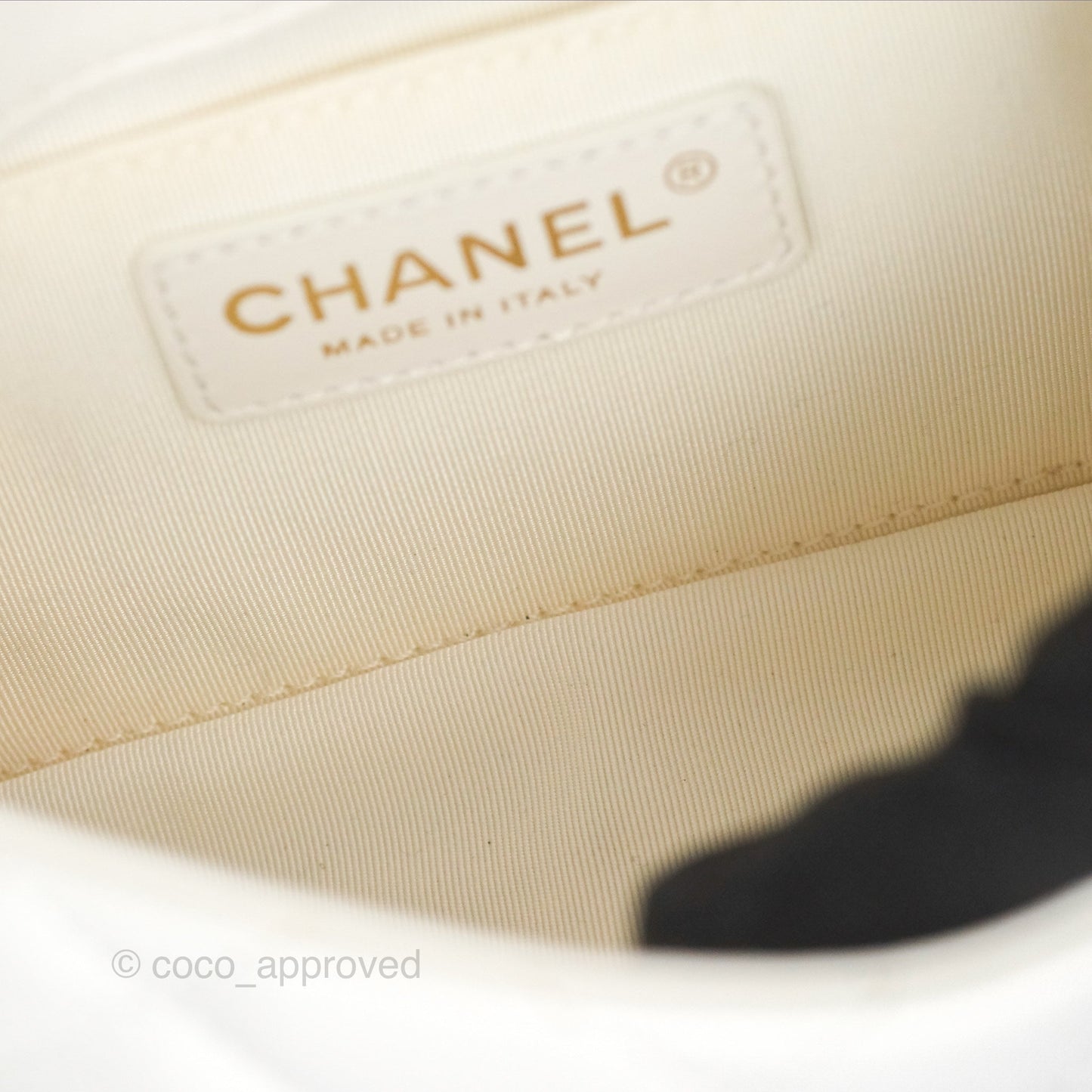 Chanel Small Logo Pearl Chain Flap Bag White Lambskin Gold Hardware