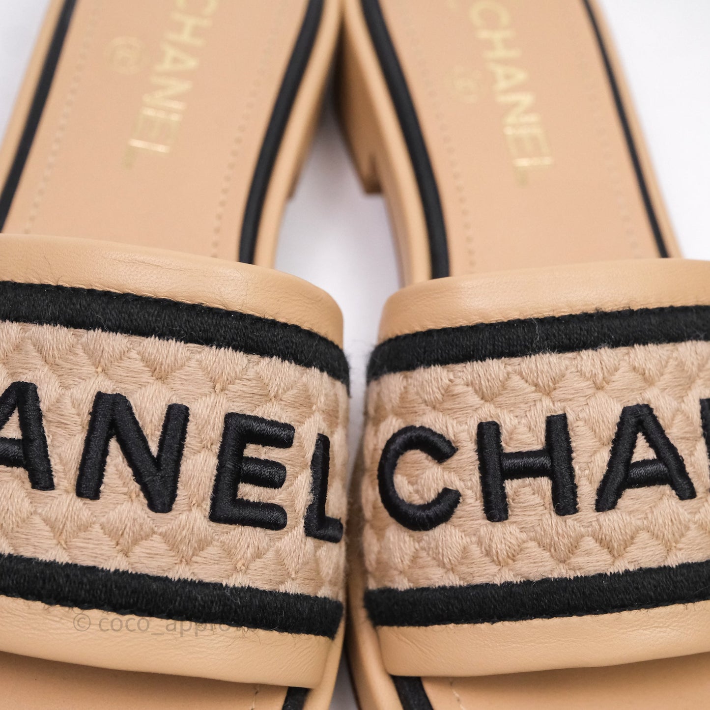 Chanel Logo Slippers Beige Size 37.5