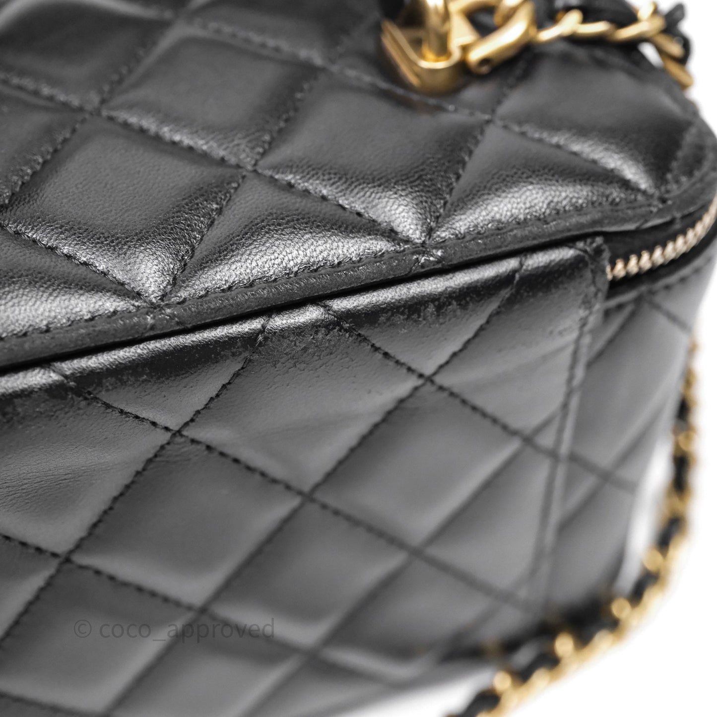 Chanel Vanity Rectangular Top Handle Black Lambskin Gold Hardware