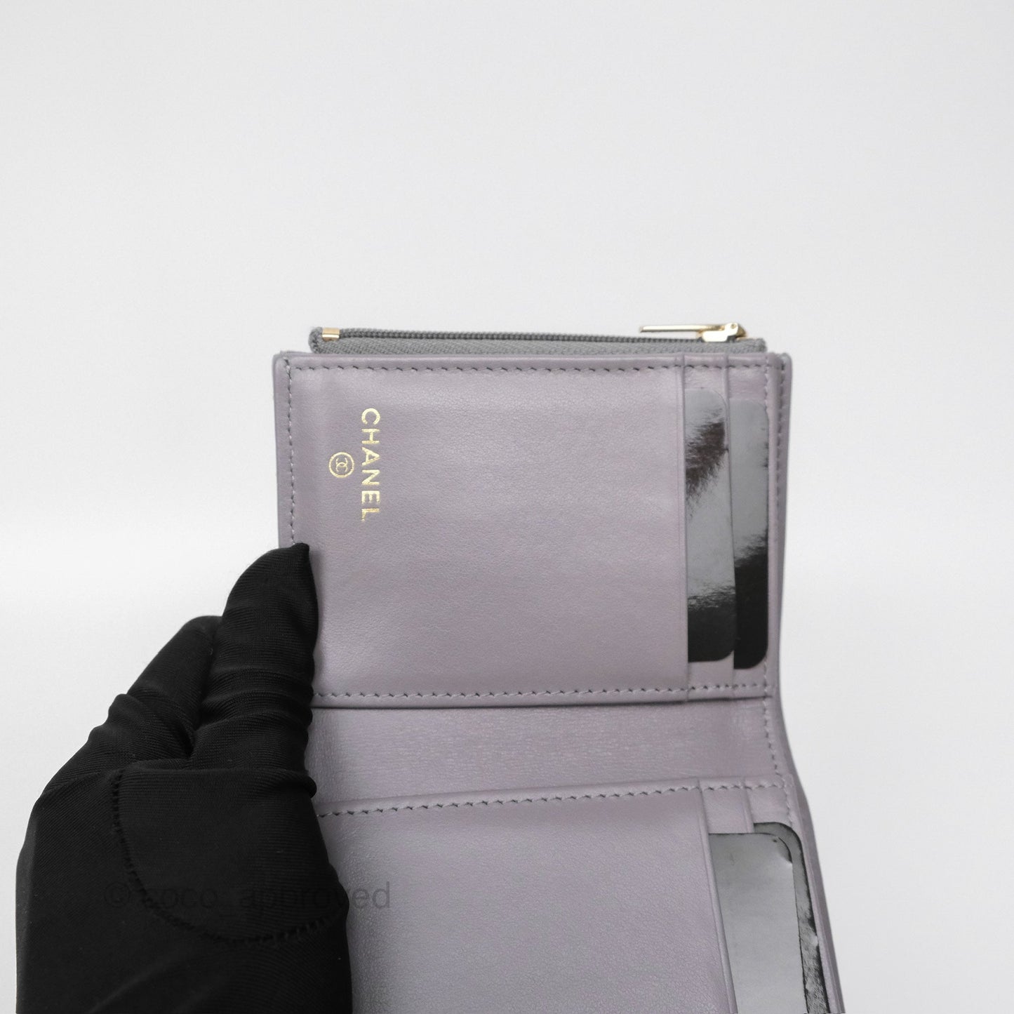 Chanel Classic Short Flap Wallet Grey Caviar Gold Hardware