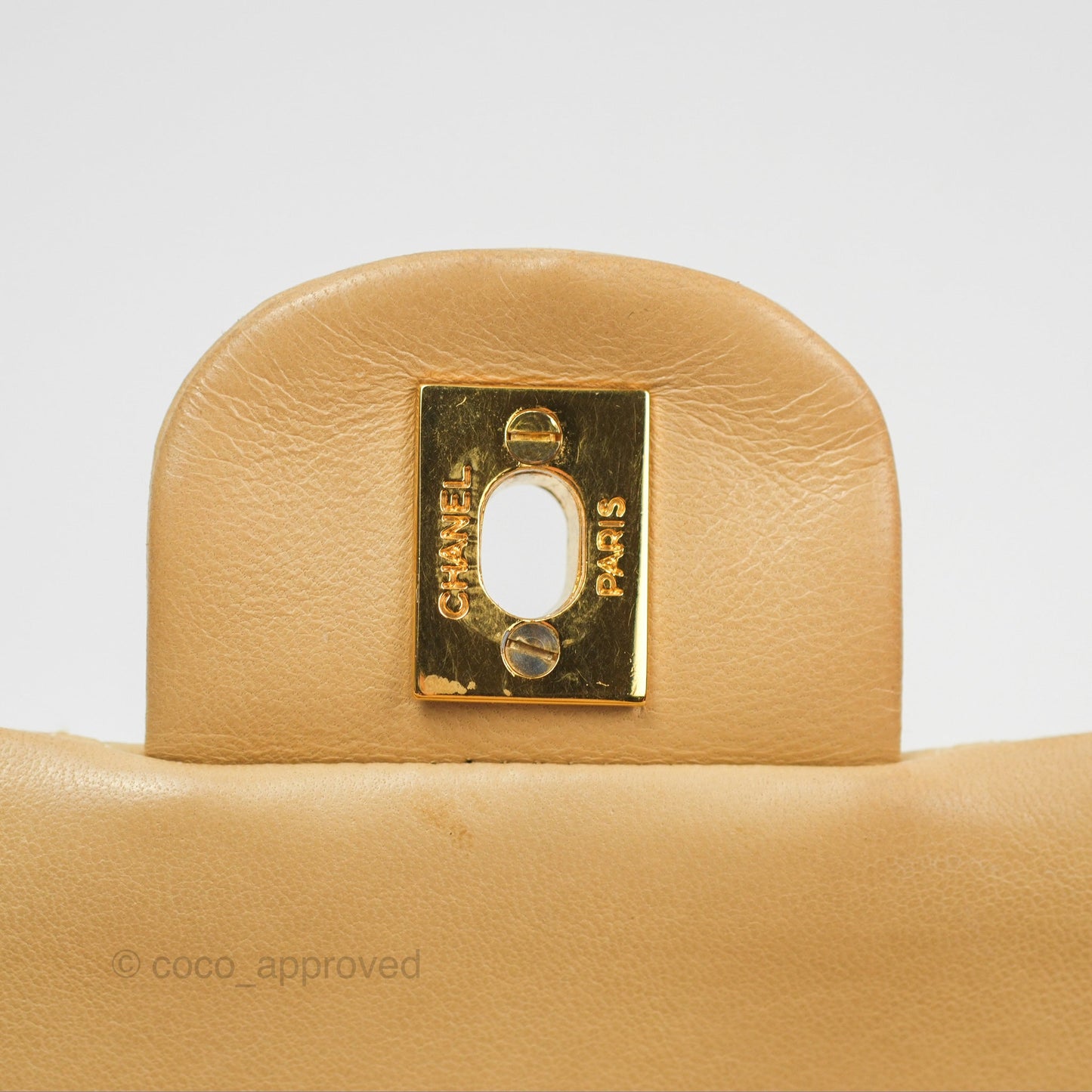 Chanel Vintage Medium Classic Flap Beige Lambskin 24K Gold Hardware
