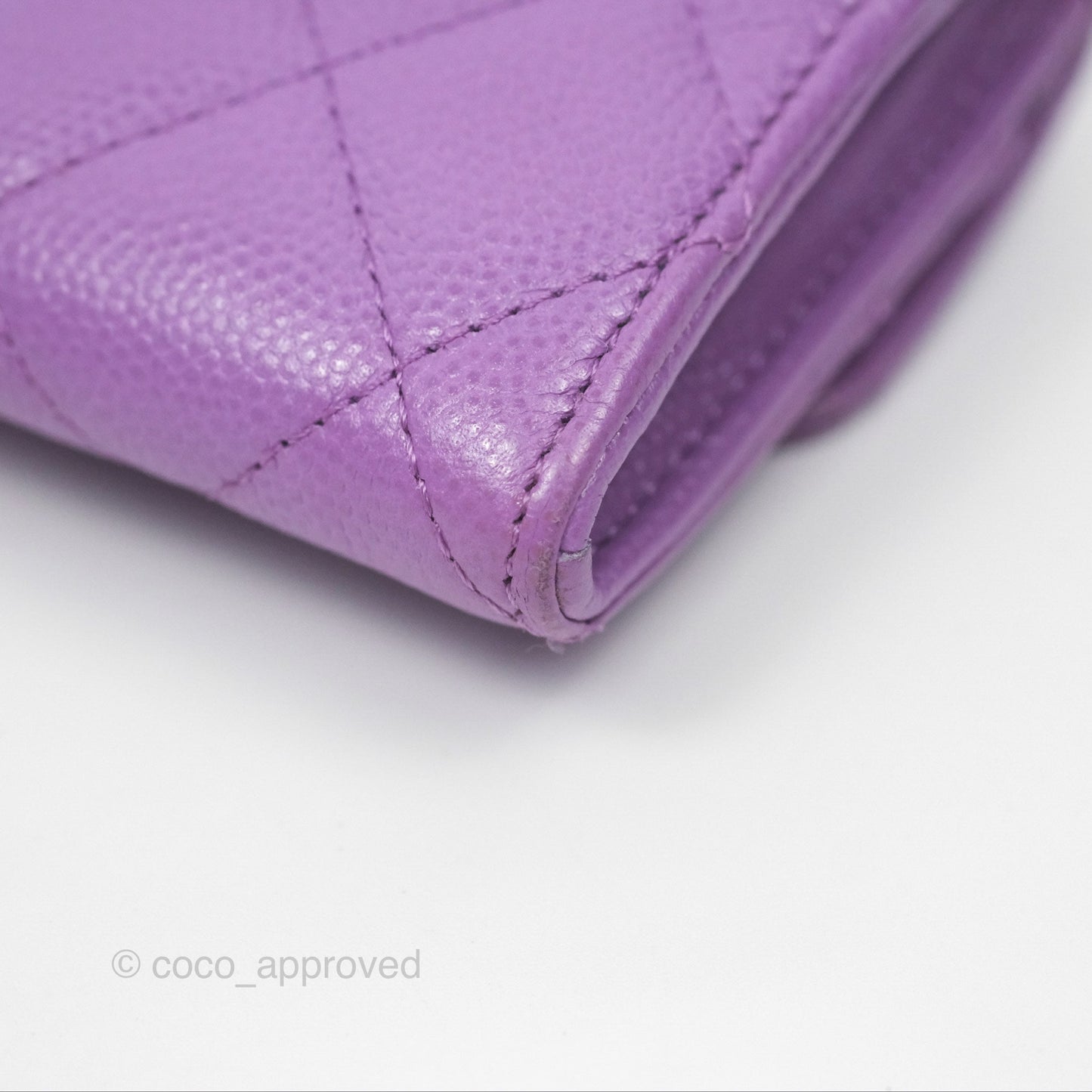 Chanel Classic Quilted Flap Card Holder Purple Caviar Gold Hardware