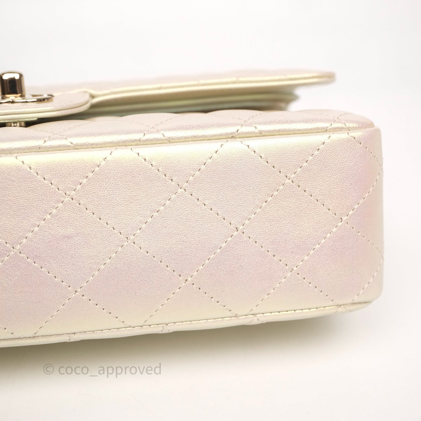 Chanel Classic Medium Double Flap Iridescent Beige Gold Hardware 21S